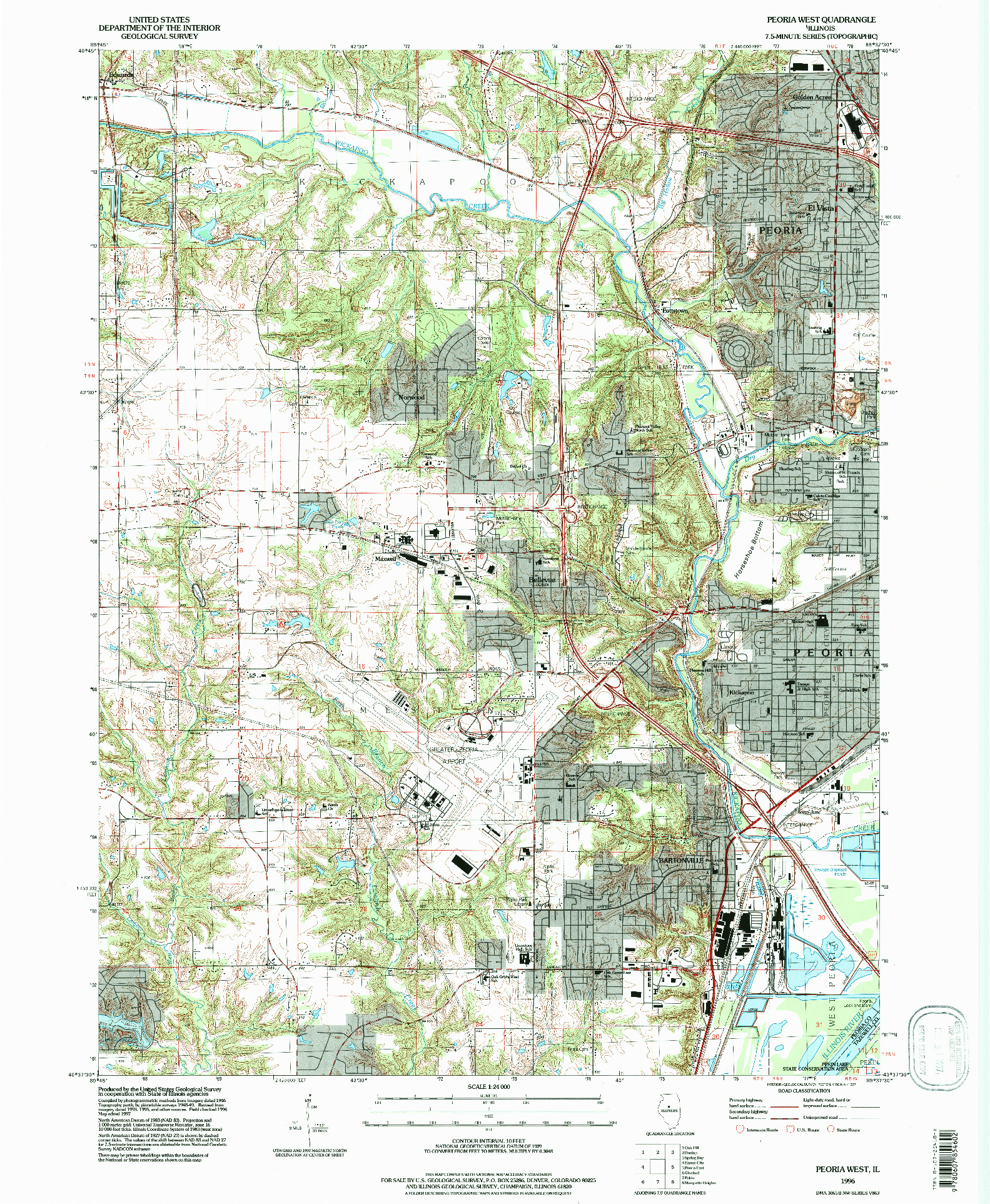 USGS 1:24000-SCALE QUADRANGLE FOR PEORIA WEST, IL 1996