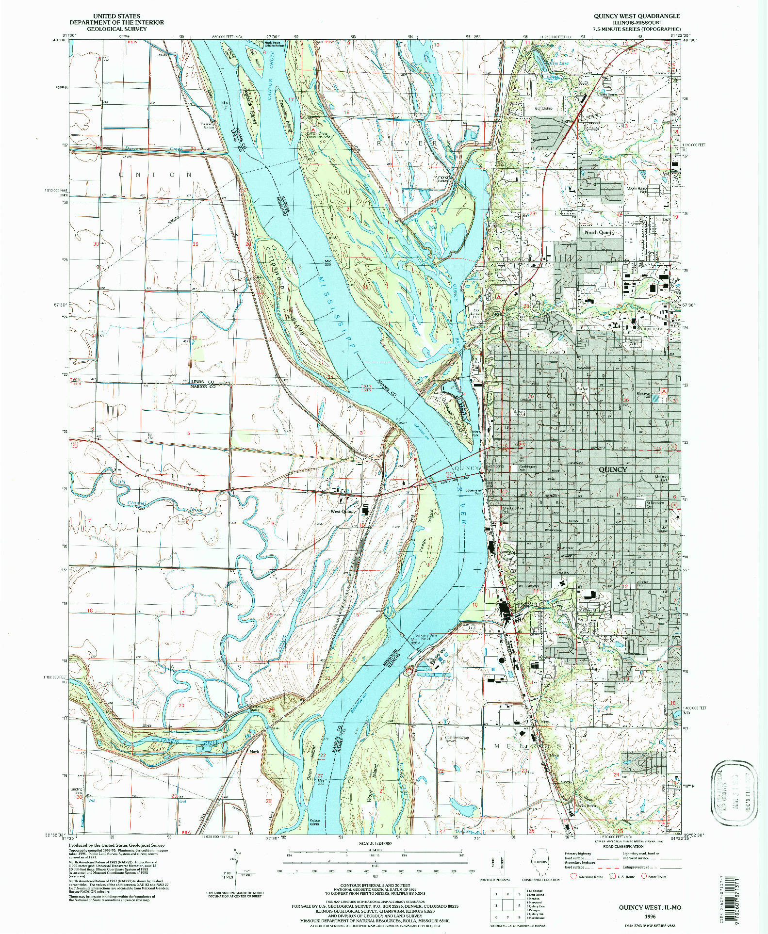 USGS 1:24000-SCALE QUADRANGLE FOR QUINCY WEST, IL 1996