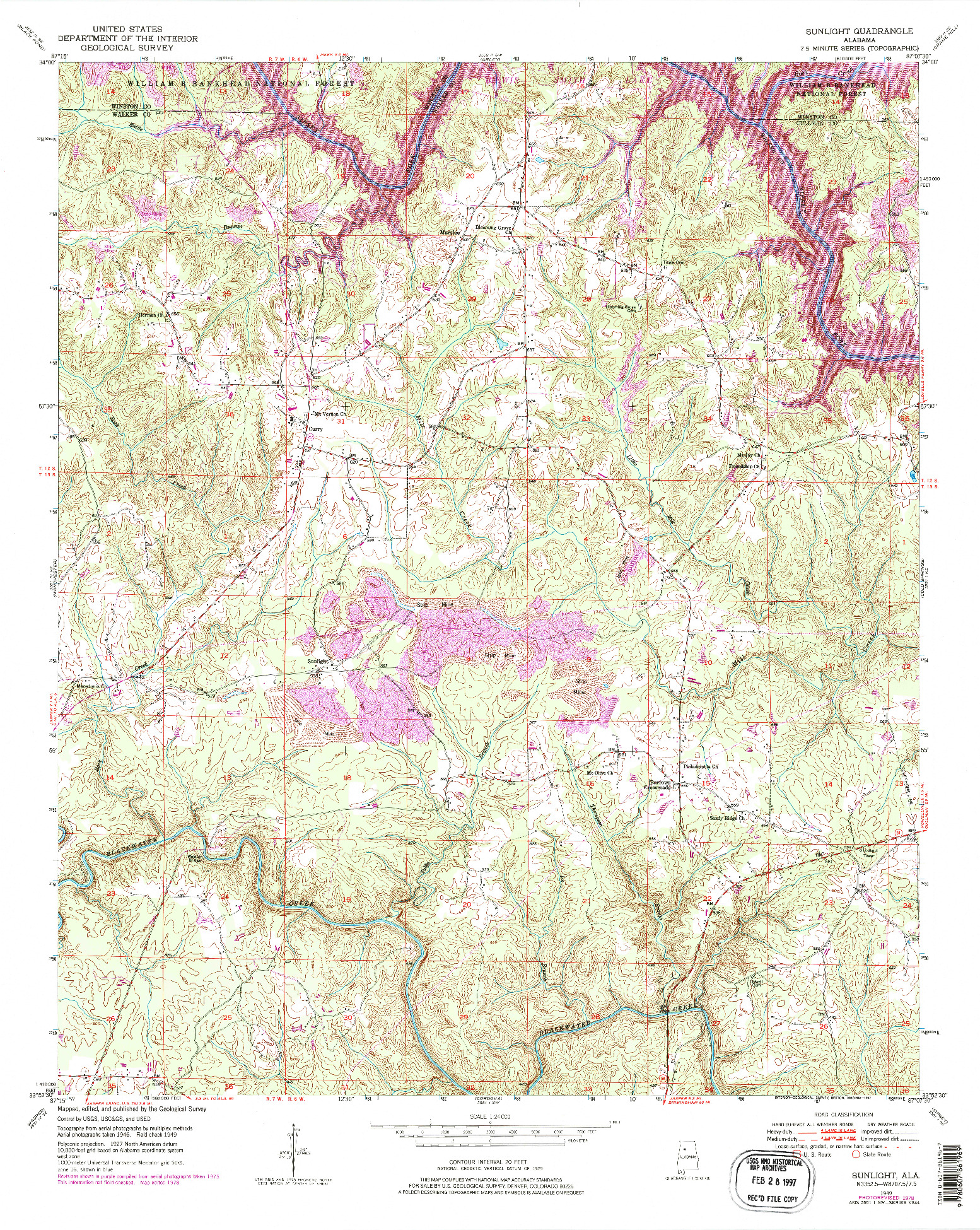 USGS 1:24000-SCALE QUADRANGLE FOR SUNLIGHT, AL 1949