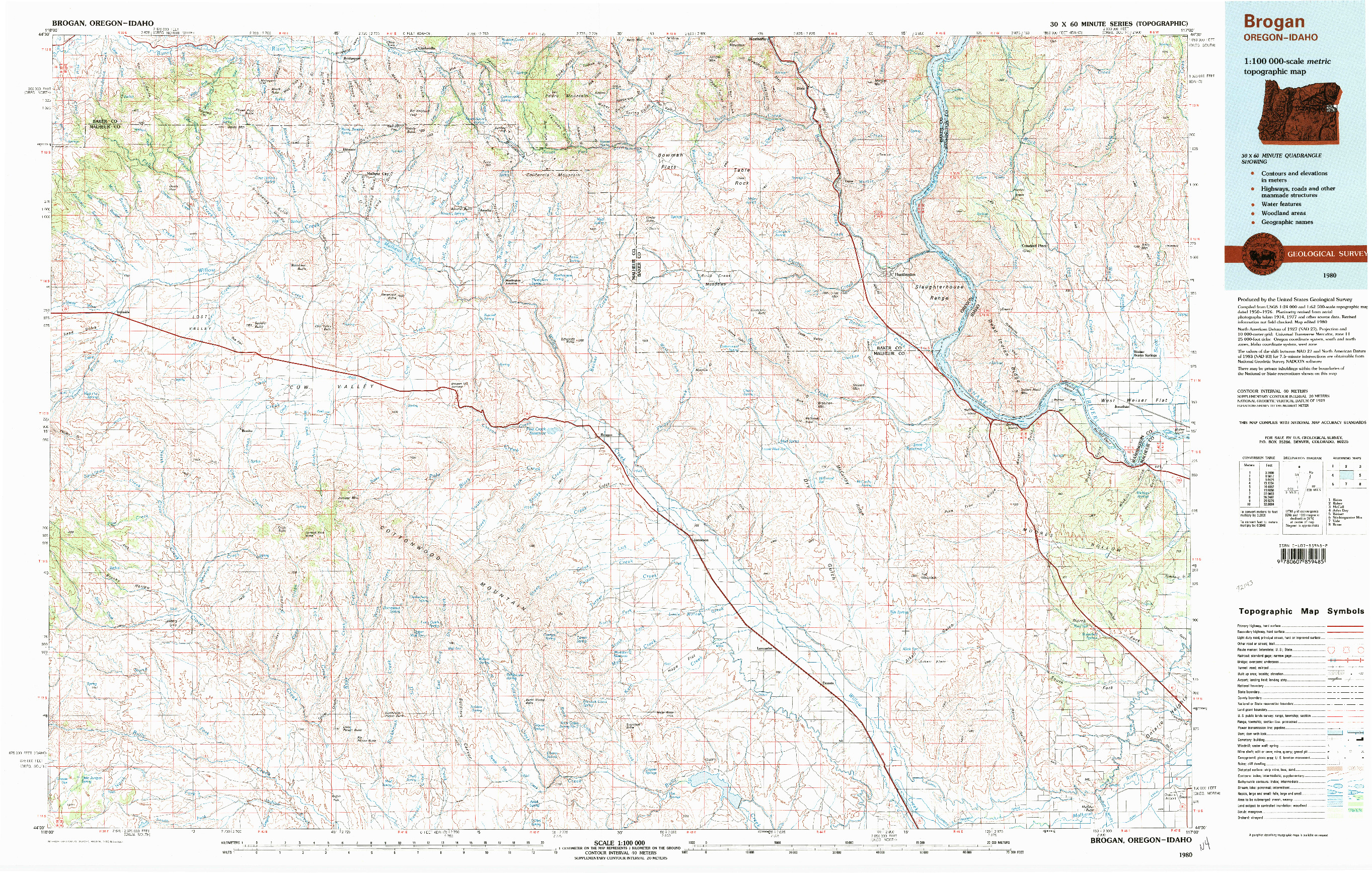 USGS 1:100000-SCALE QUADRANGLE FOR BROGAN, OR 1980