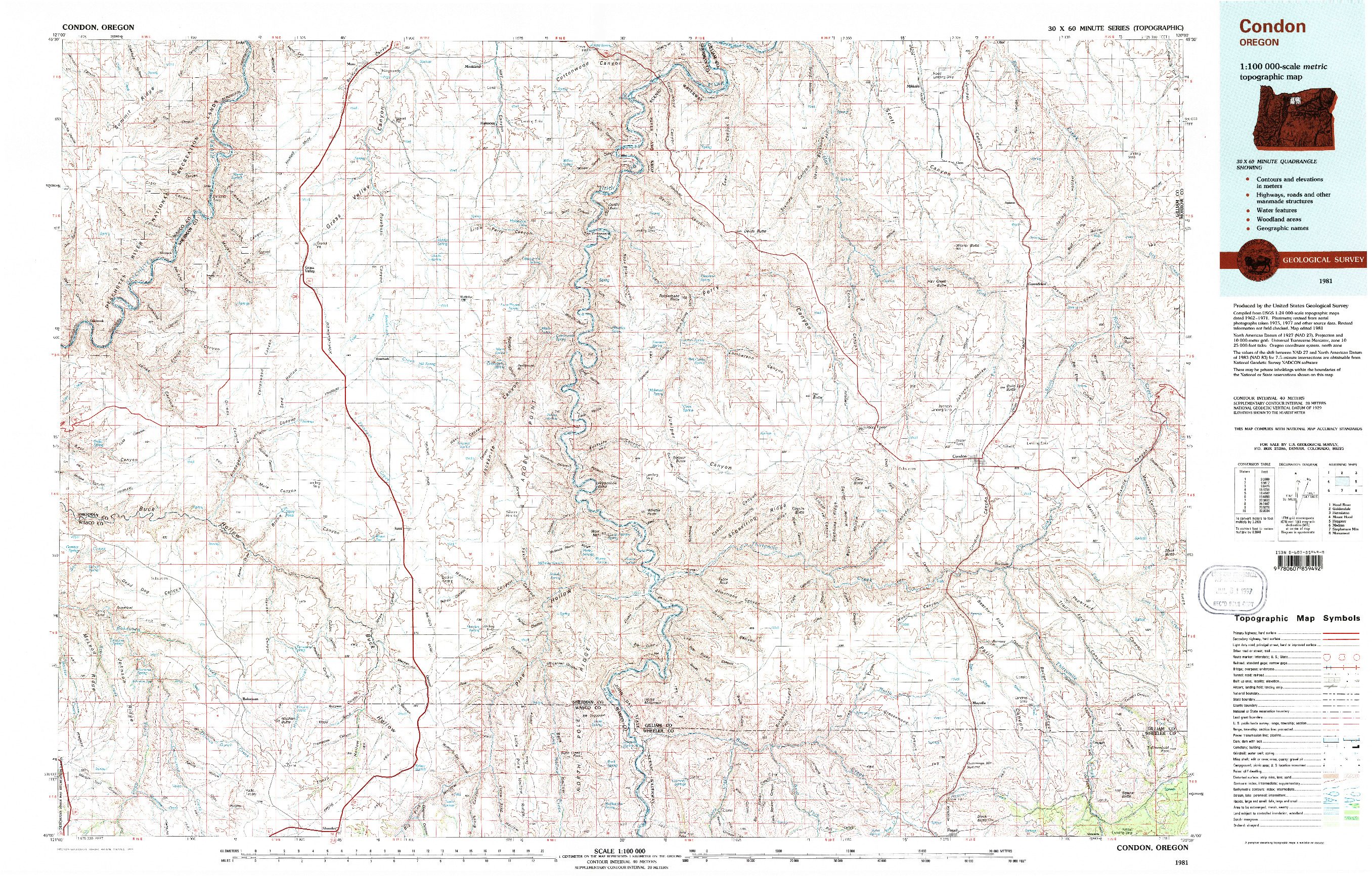 USGS 1:100000-SCALE QUADRANGLE FOR CONDON, OR 1981