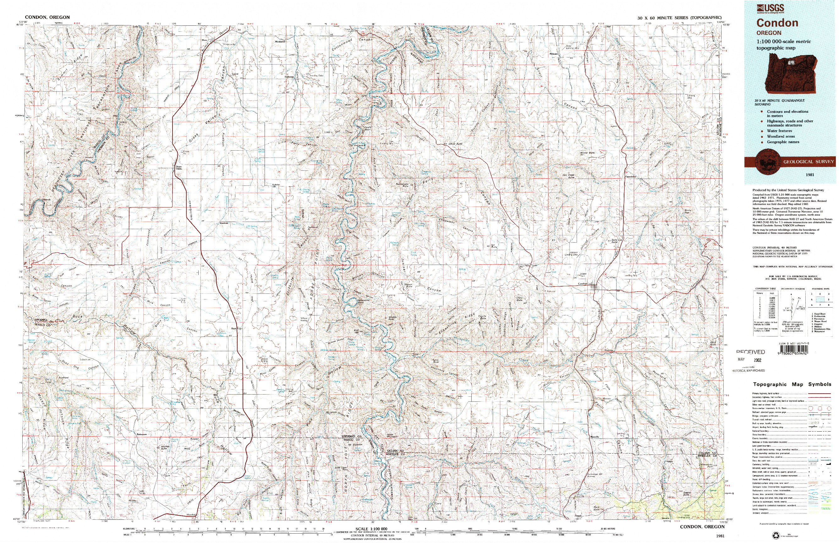 USGS 1:100000-SCALE QUADRANGLE FOR CONDON, OR 1981