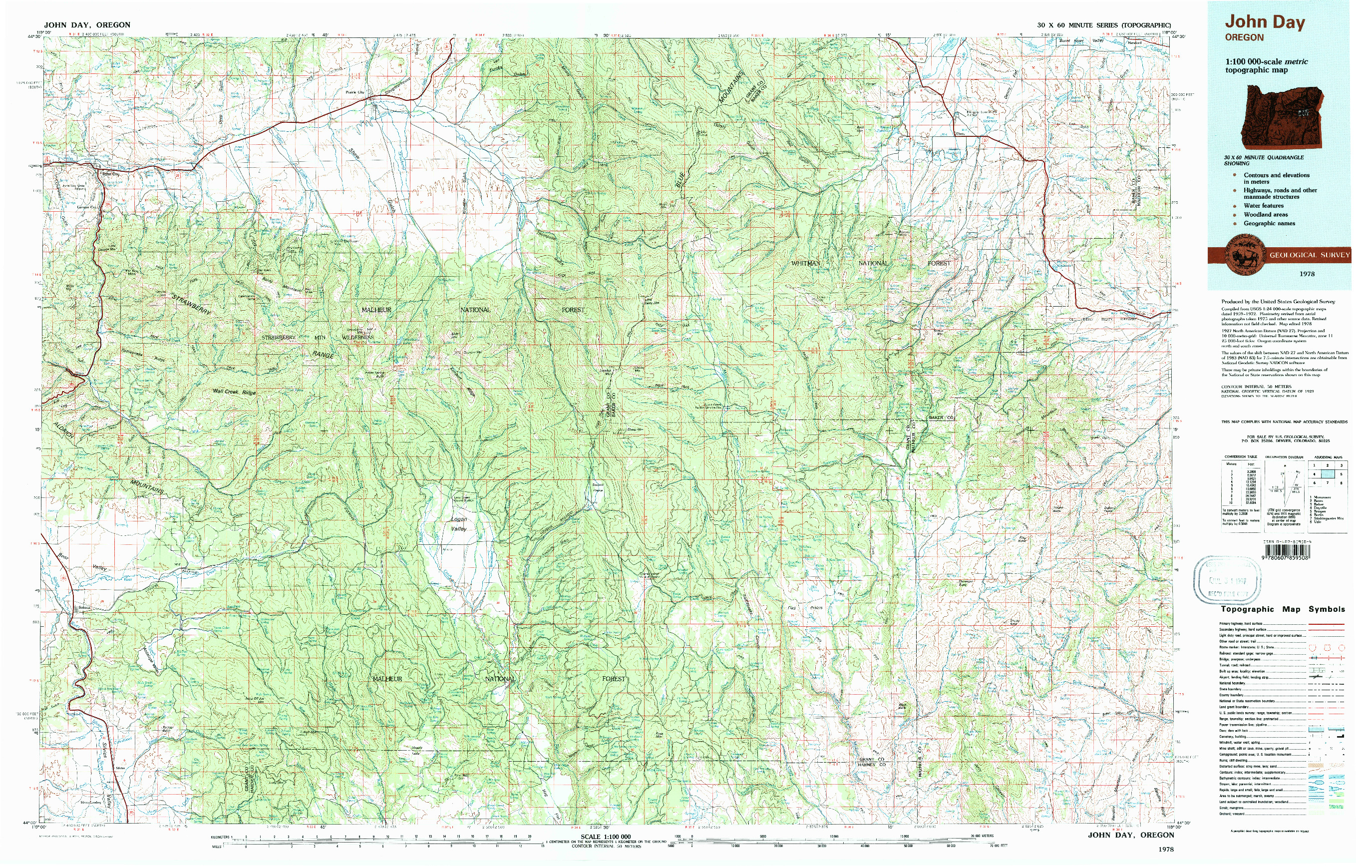USGS 1:100000-SCALE QUADRANGLE FOR JOHN DAY, OR 1978