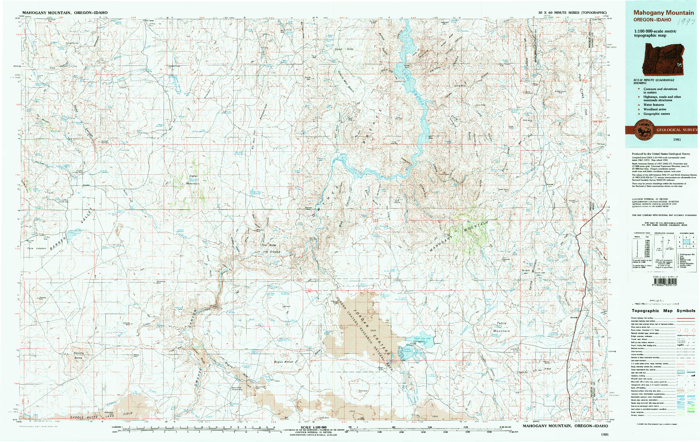 USGS 1:100000-SCALE QUADRANGLE FOR MAHOGANY MOUNTAIN, OR 1981