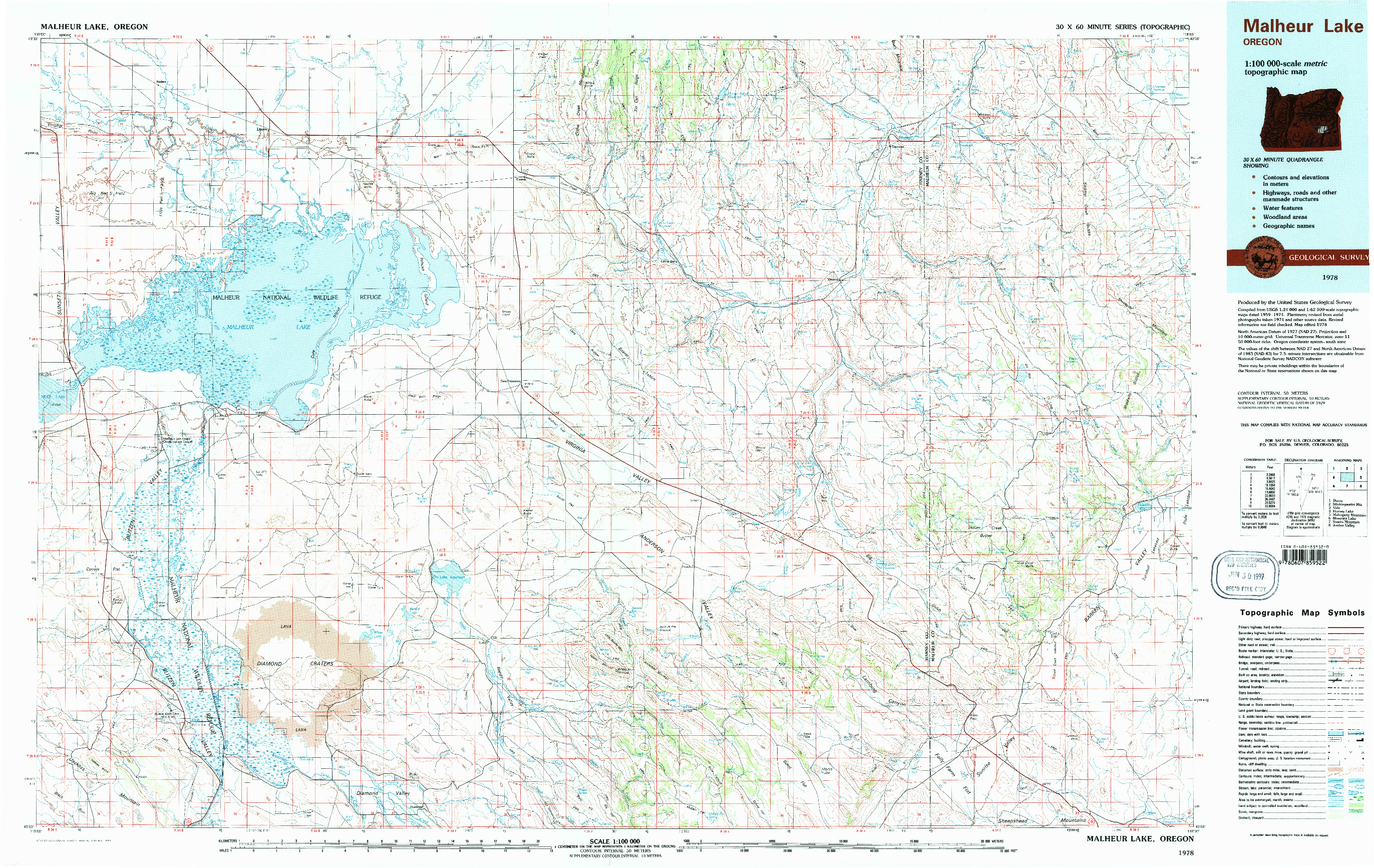 USGS 1:100000-SCALE QUADRANGLE FOR MALHEUR LAKE, OR 1978