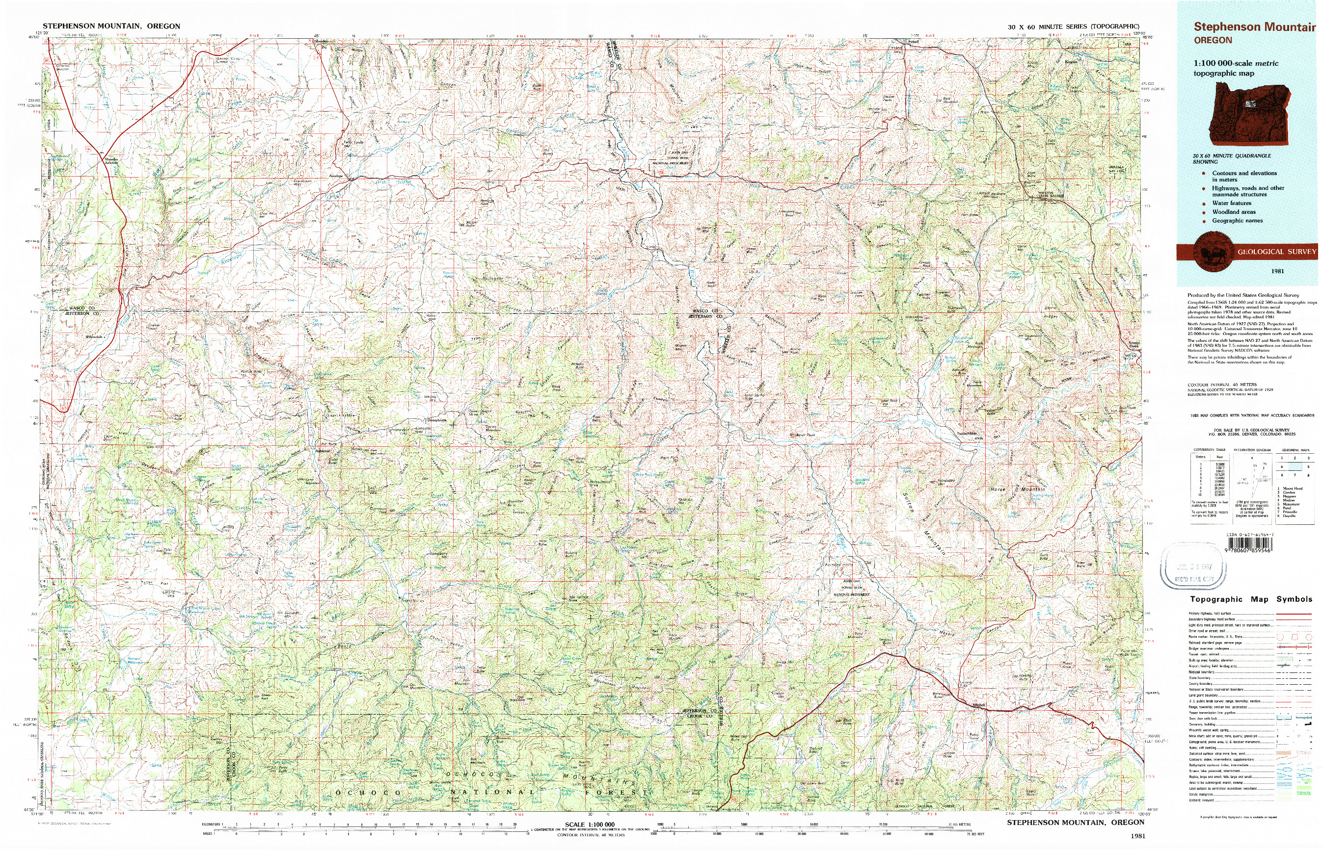 USGS 1:100000-SCALE QUADRANGLE FOR STEPHENSON MOUNTAIN, OR 1981