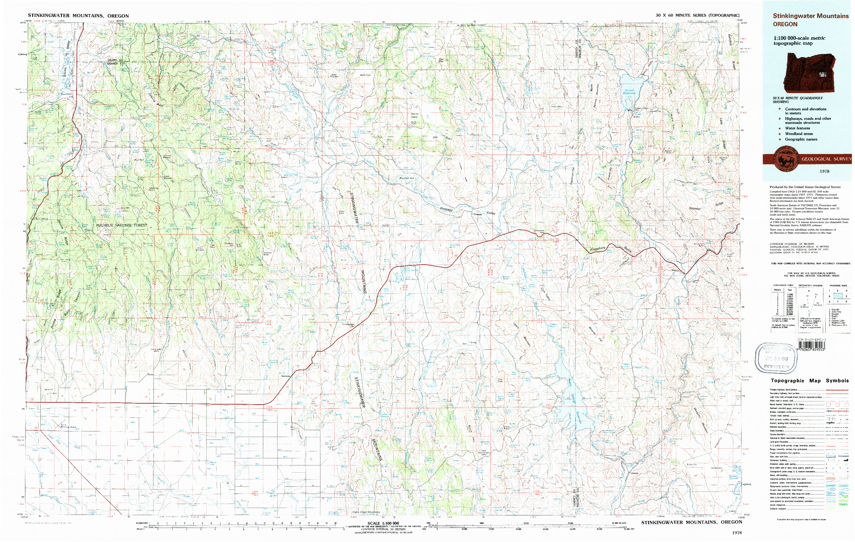 USGS 1:100000-SCALE QUADRANGLE FOR STINKINGWATER MOUNTAINS, OR 1978