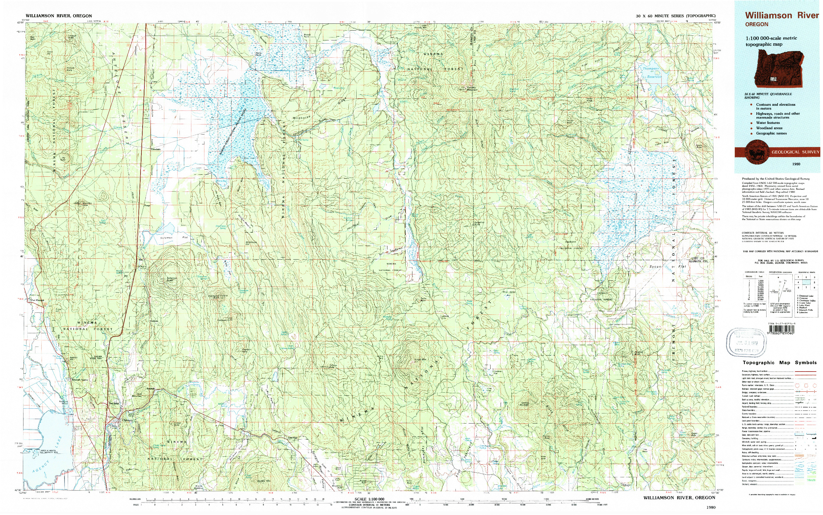 USGS 1:100000-SCALE QUADRANGLE FOR WILLIAMSON RIVER, OR 1980