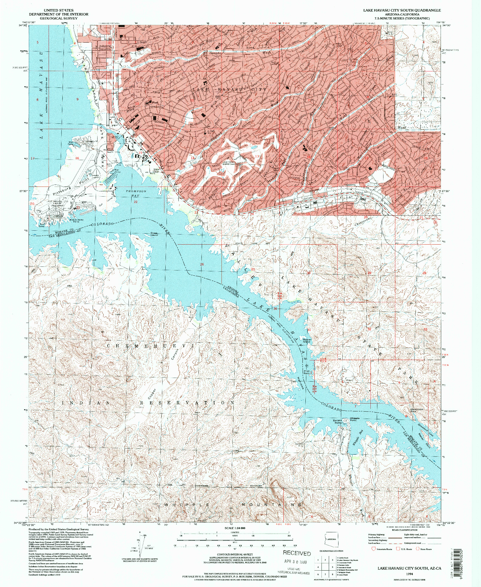 USGS 1:24000-SCALE QUADRANGLE FOR LAKE HAVASU CITY SOUTH, AZ 1994