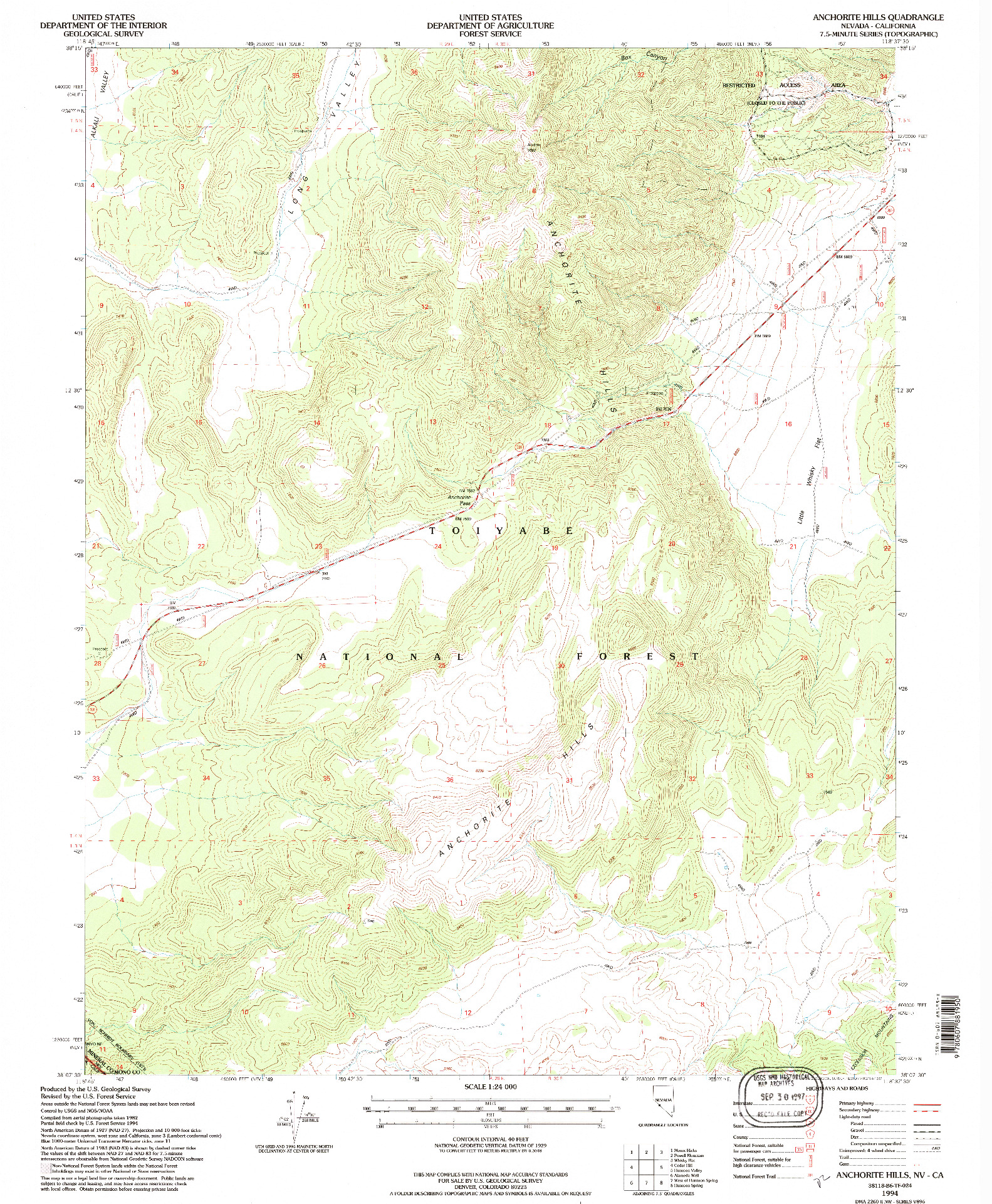 USGS 1:24000-SCALE QUADRANGLE FOR ANCHORITE HILLS, NV 1994
