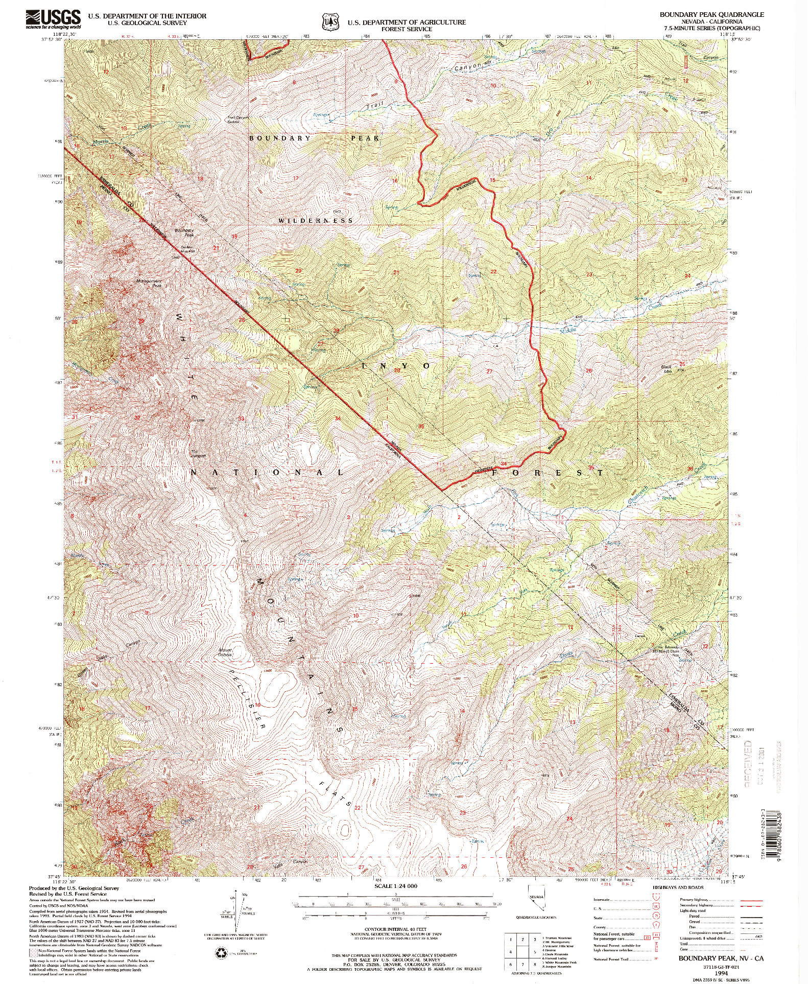 USGS 1:24000-SCALE QUADRANGLE FOR BOUNDARY PEAK, NV 1994