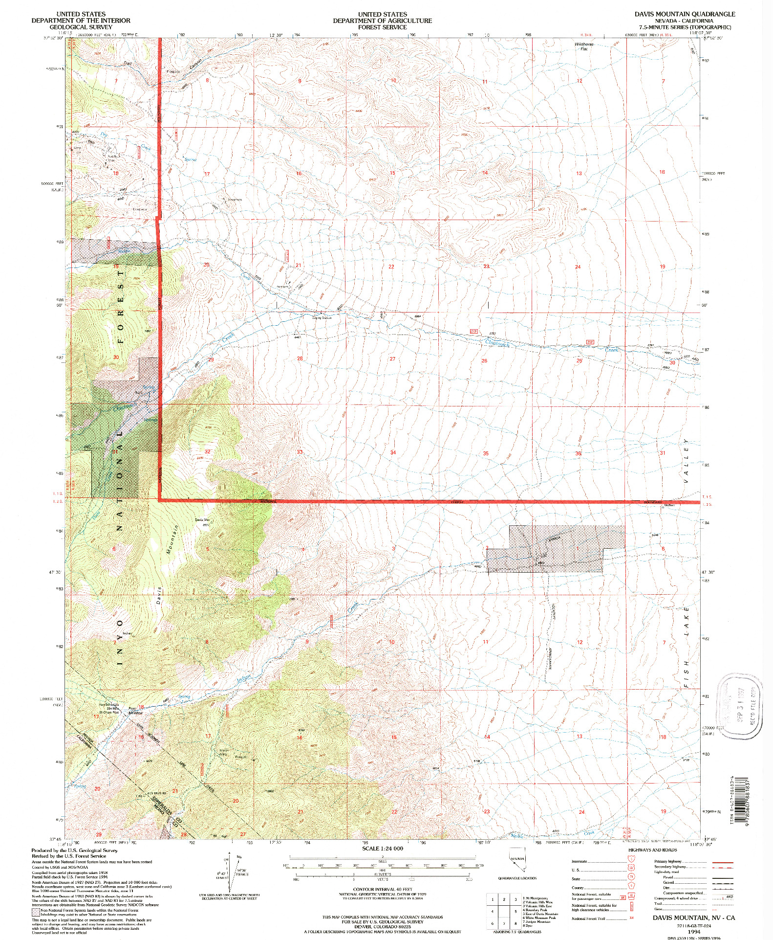 USGS 1:24000-SCALE QUADRANGLE FOR DAVIS MOUNTAIN, NV 1994