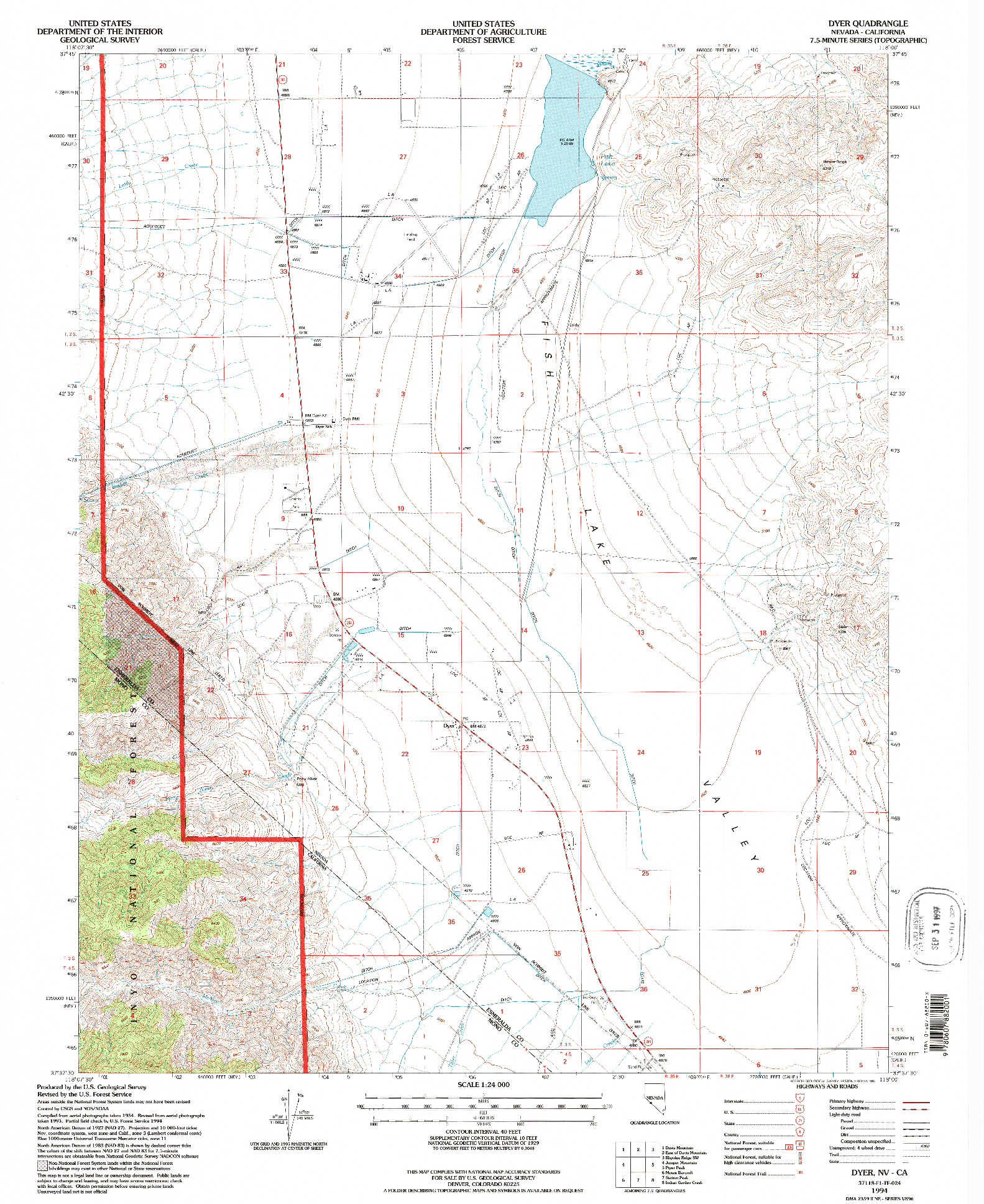 USGS 1:24000-SCALE QUADRANGLE FOR DYER, NV 1994