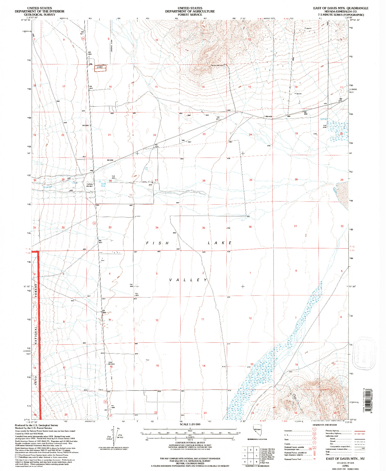 USGS 1:24000-SCALE QUADRANGLE FOR EAST OF DAVIS MTN., NV 1994