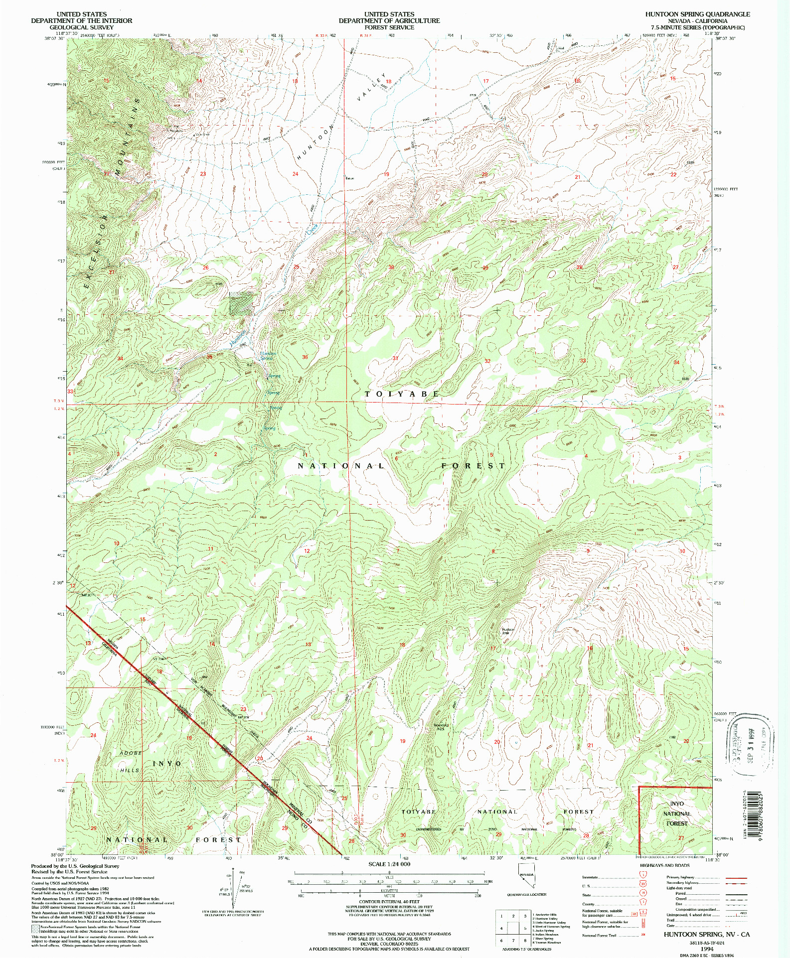 USGS 1:24000-SCALE QUADRANGLE FOR HUNTOON SPRING, NV 1994