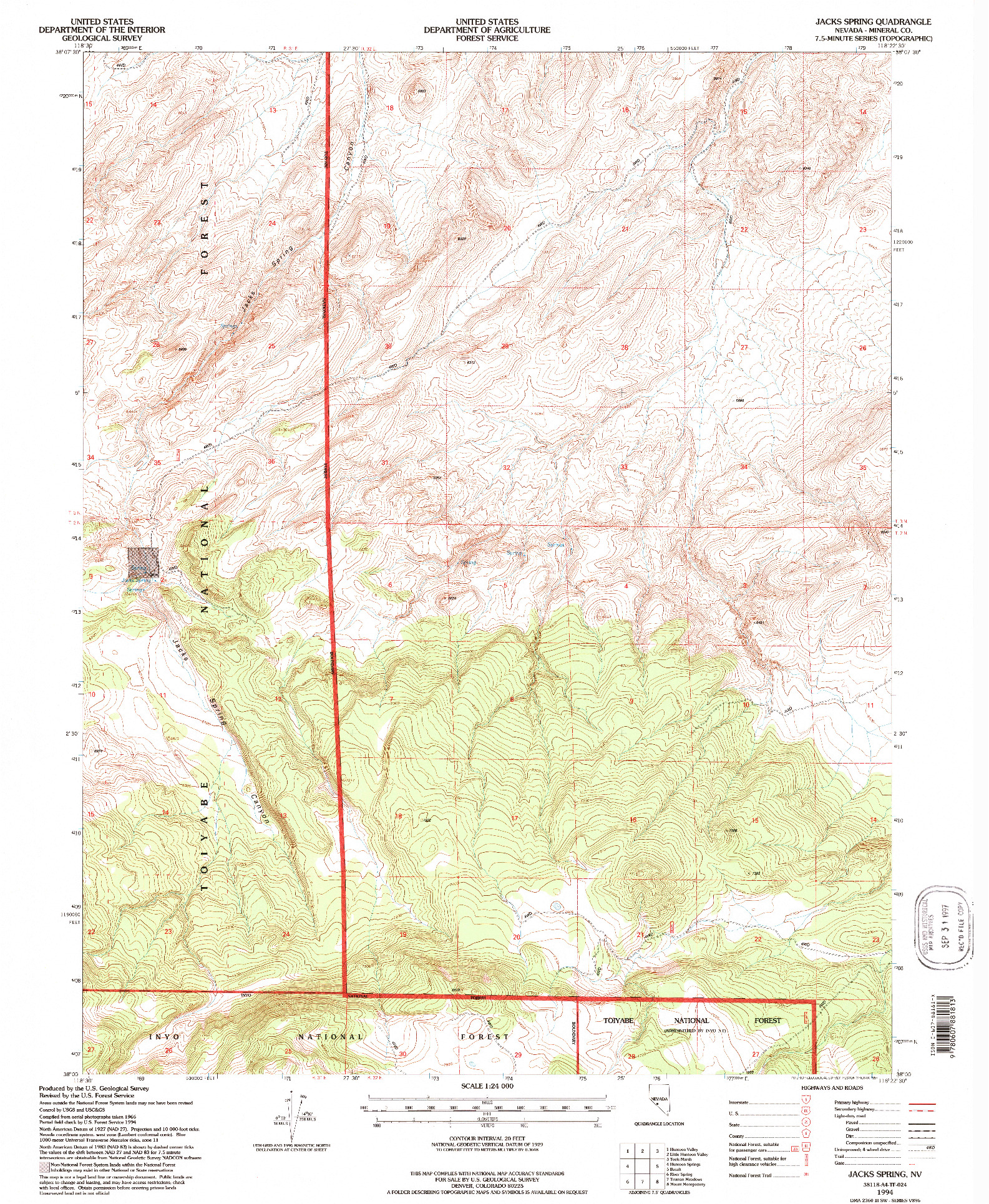 USGS 1:24000-SCALE QUADRANGLE FOR JACKS SPRING, NV 1994
