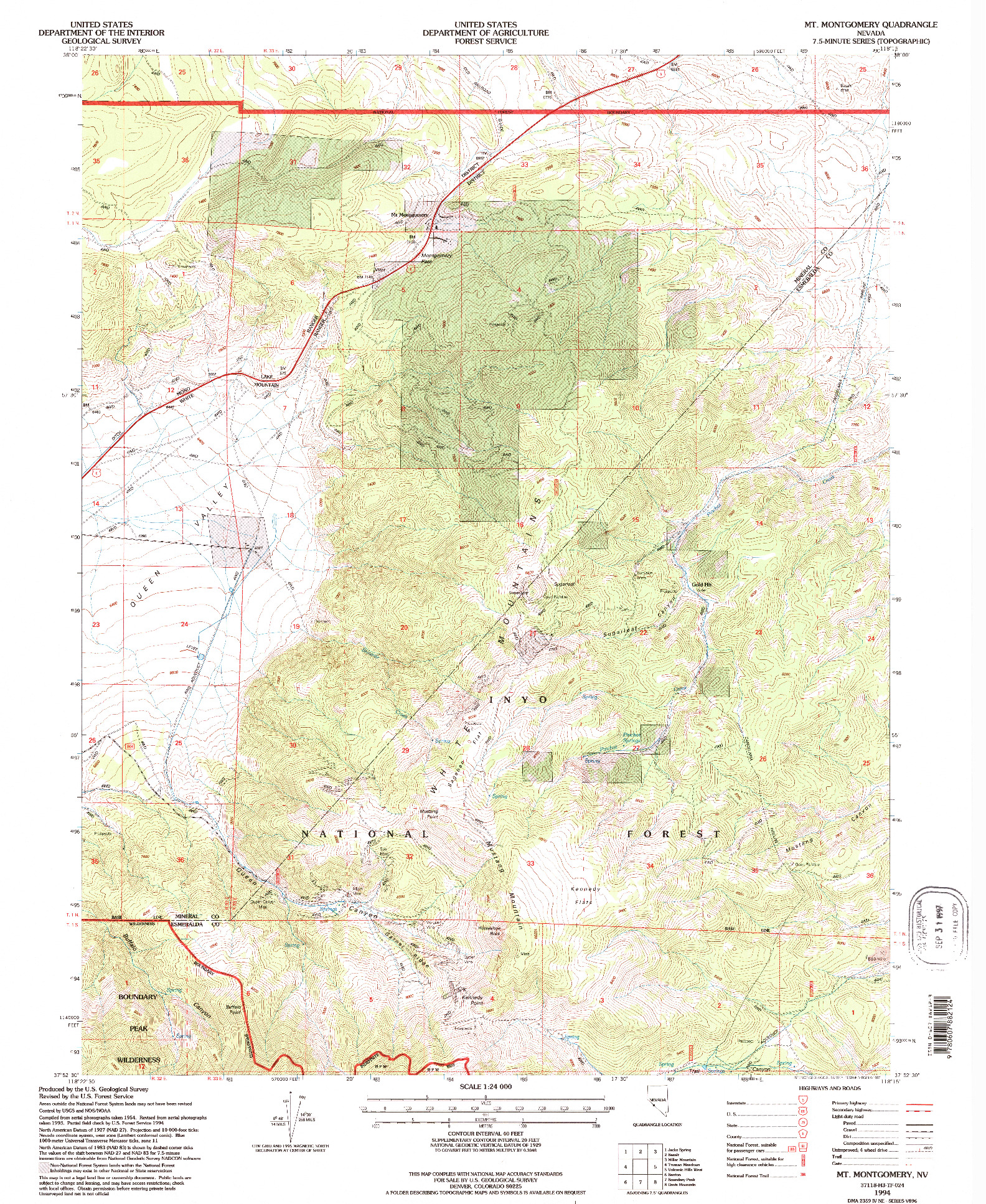 USGS 1:24000-SCALE QUADRANGLE FOR MT. MONTGOMERY, NV 1994