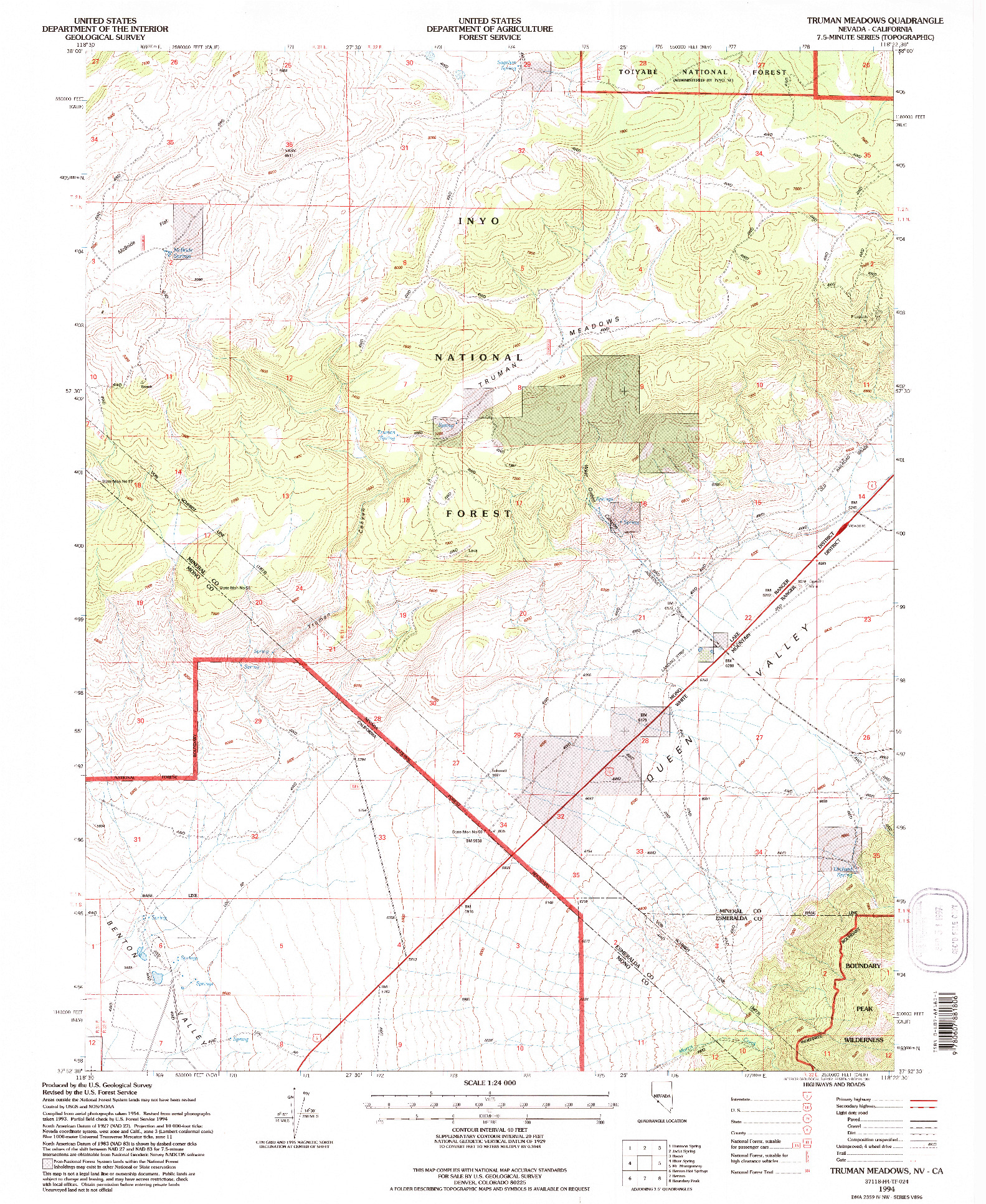 USGS 1:24000-SCALE QUADRANGLE FOR TRUMAN MEADOWS, NV 1994