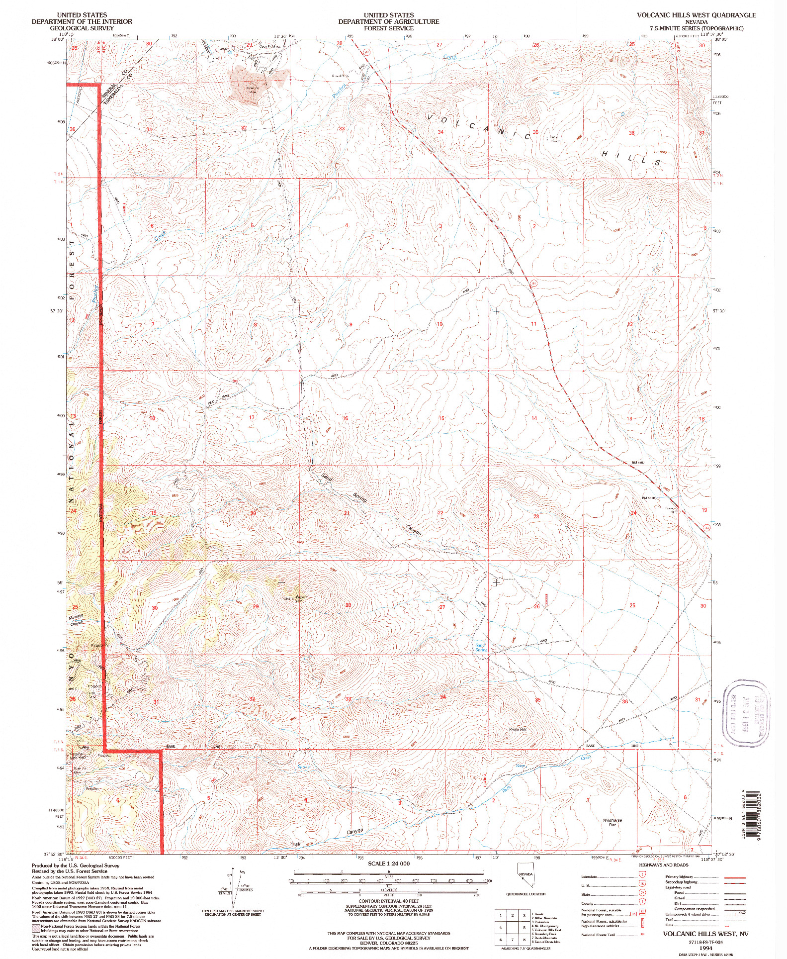 USGS 1:24000-SCALE QUADRANGLE FOR VOLCANIC HILLS WEST, NV 1994