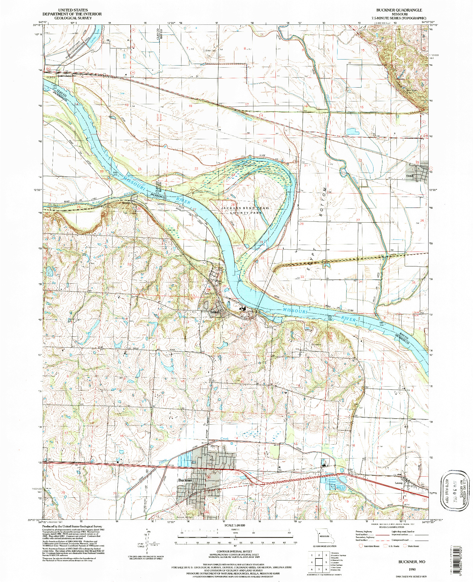 USGS 1:24000-SCALE QUADRANGLE FOR BUCKNER, MO 1990