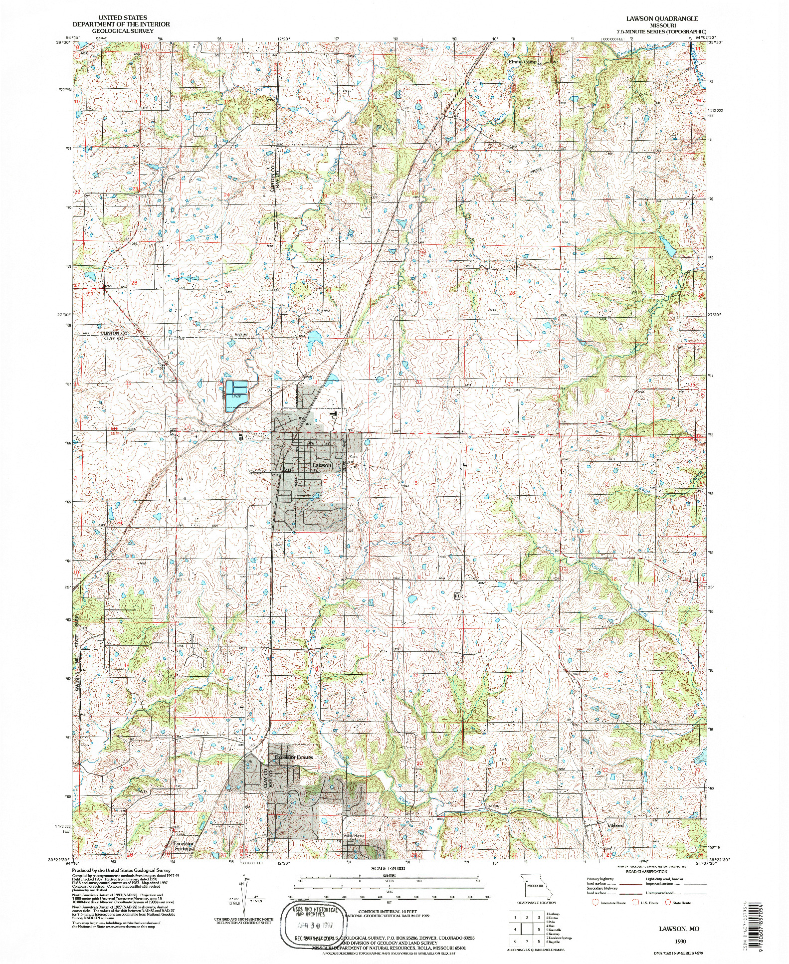 USGS 1:24000-SCALE QUADRANGLE FOR LAWSON, MO 1990