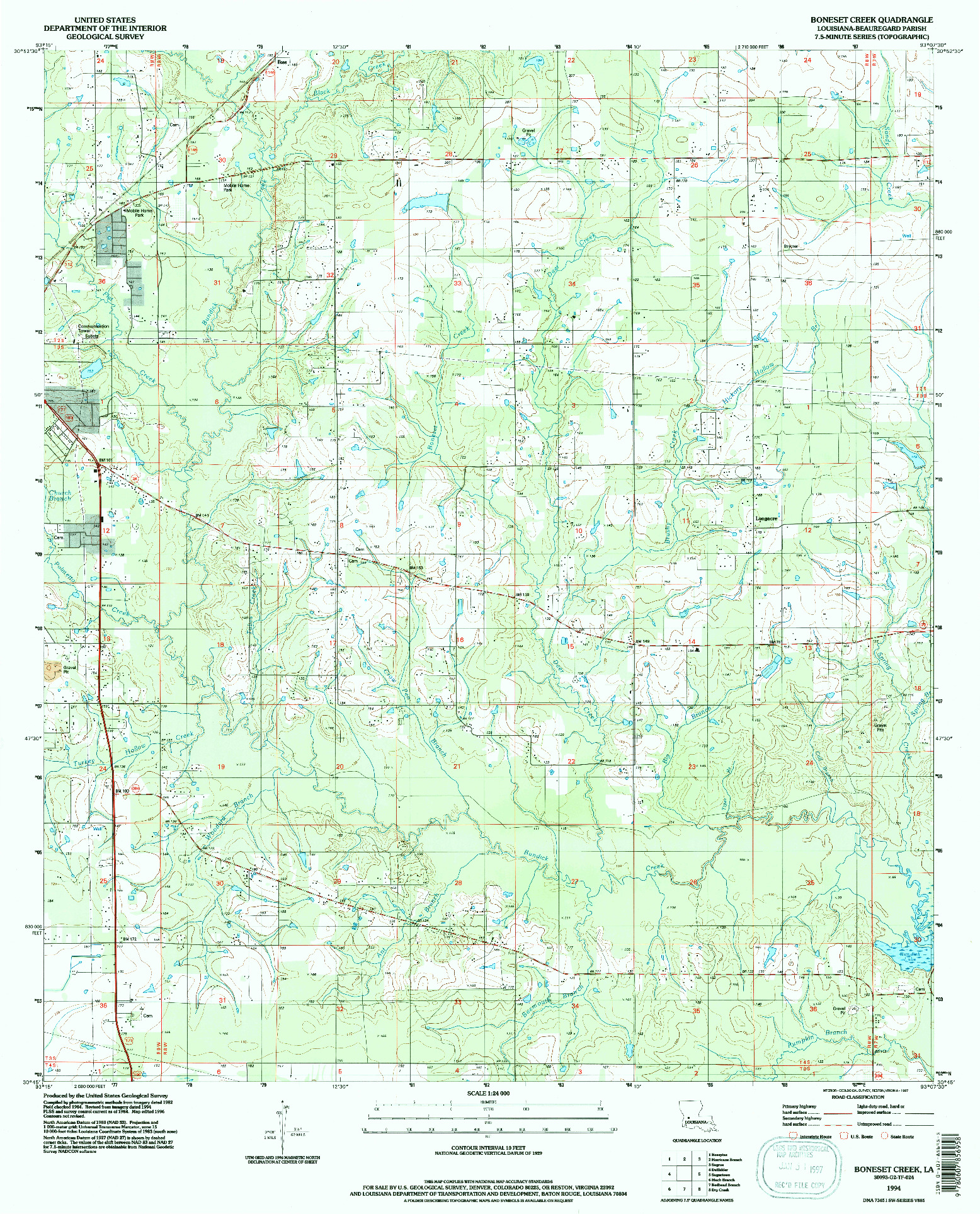 USGS 1:24000-SCALE QUADRANGLE FOR BONESET CREEK, LA 1994