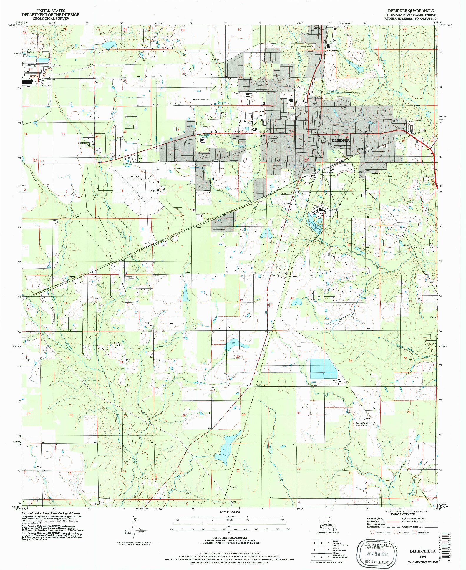 USGS 1:24000-SCALE QUADRANGLE FOR DERIDDER, LA 1984