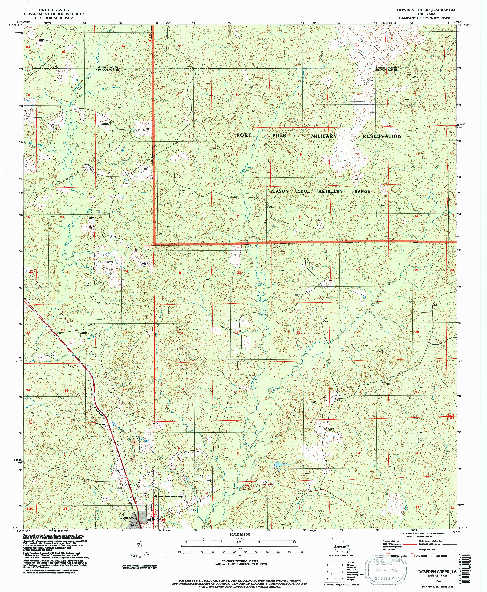 USGS 1:24000-SCALE QUADRANGLE FOR DOWDEN CREEK, LA 1994
