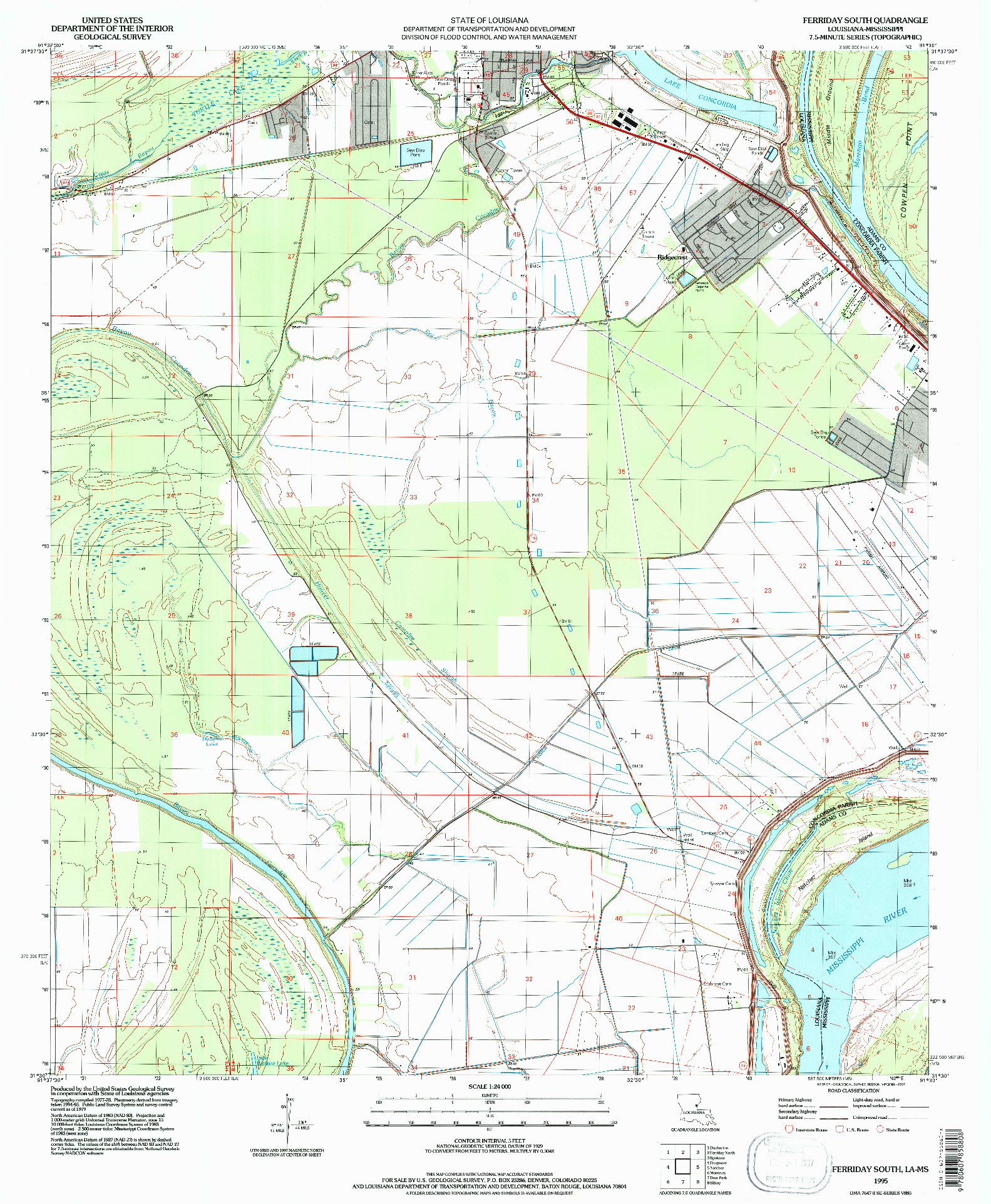 USGS 1:24000-SCALE QUADRANGLE FOR FERRIDAY SOUTH, LA 1995