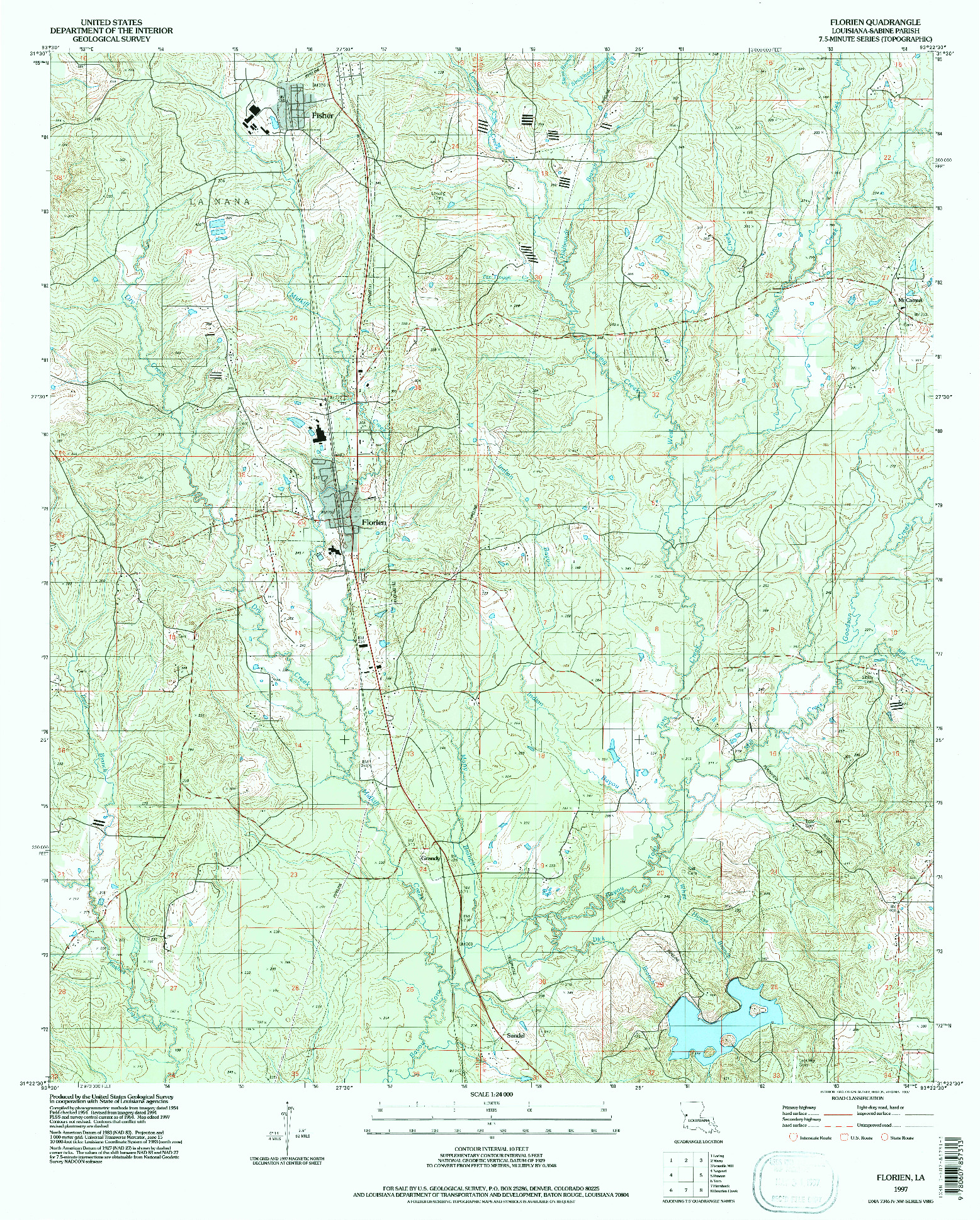 USGS 1:24000-SCALE QUADRANGLE FOR FLORIEN, LA 1997