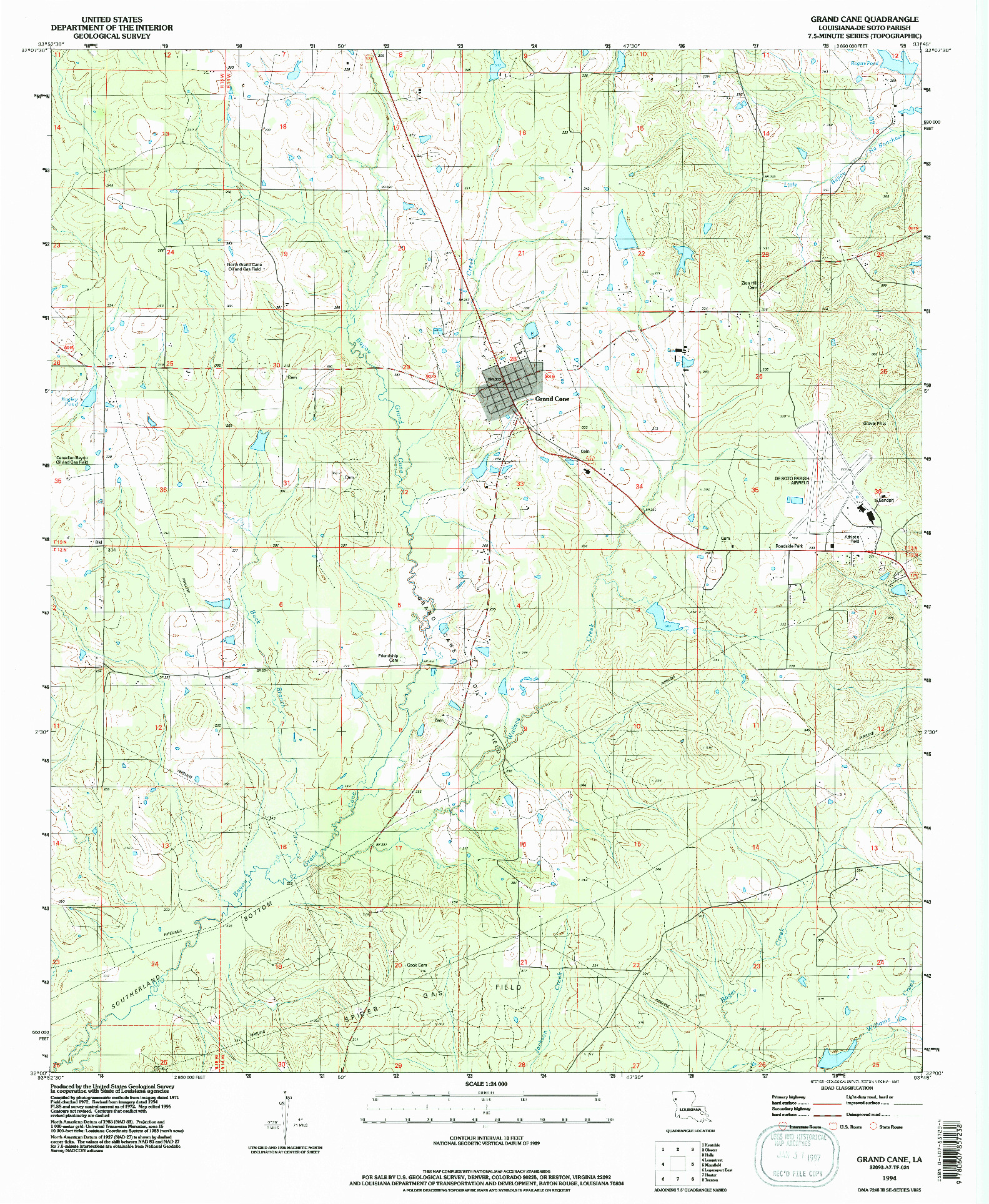 USGS 1:24000-SCALE QUADRANGLE FOR GRAND CANE, LA 1994