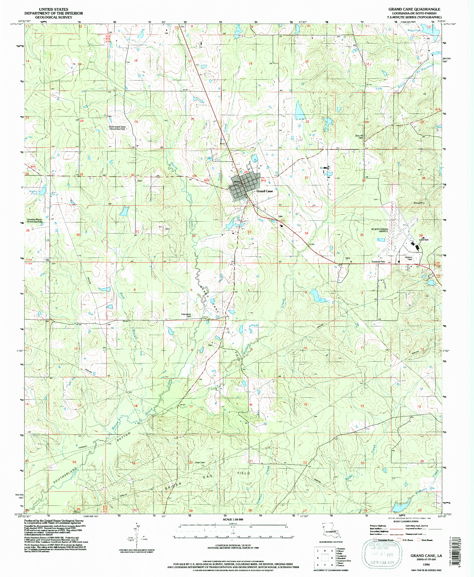 USGS 1:24000-SCALE QUADRANGLE FOR GRAND CANE, LA 1994