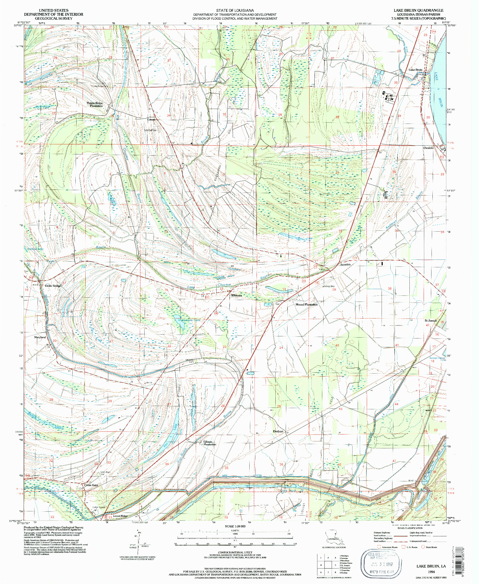 USGS 1:24000-SCALE QUADRANGLE FOR LAKE BRUIN, LA 1994