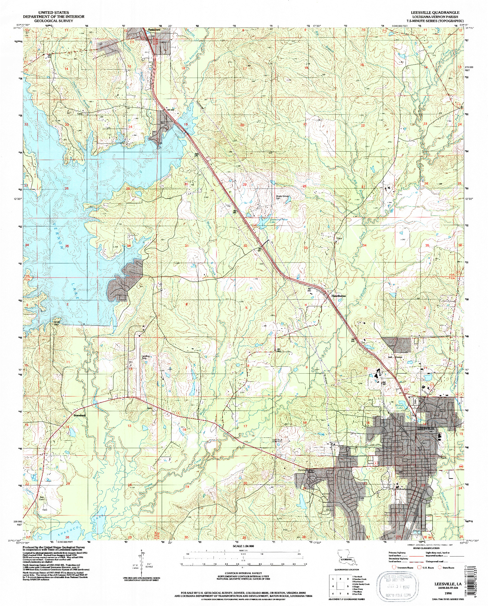 USGS 1:24000-SCALE QUADRANGLE FOR LEESVILLE, LA 1994