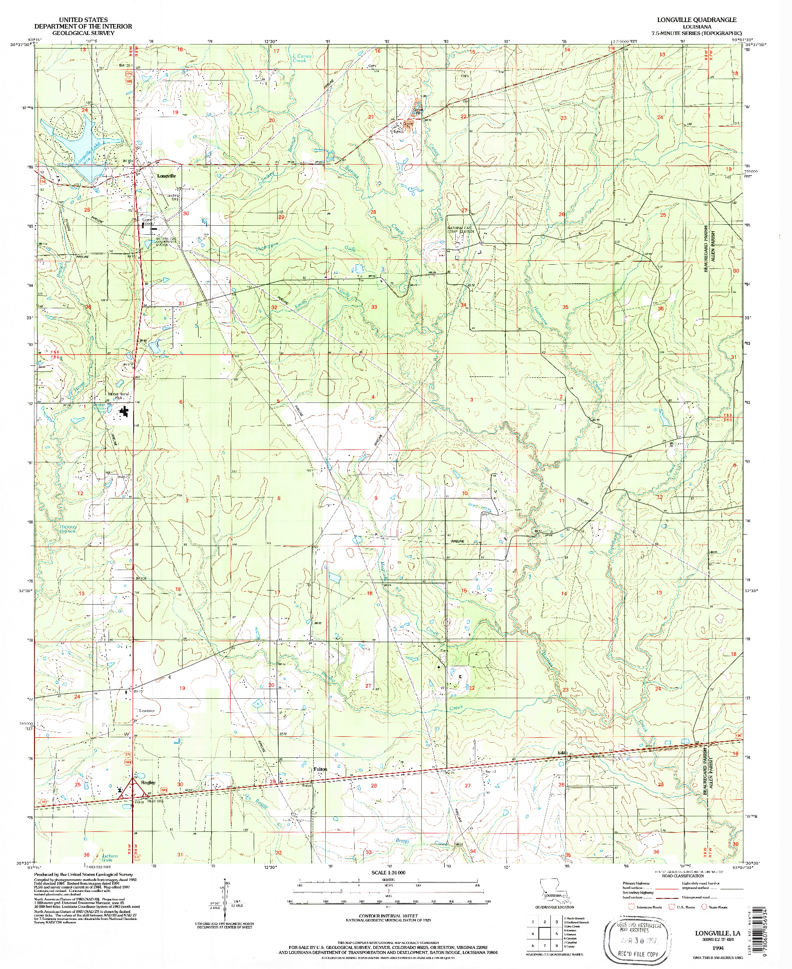 USGS 1:24000-SCALE QUADRANGLE FOR LONGVILLE, LA 1994