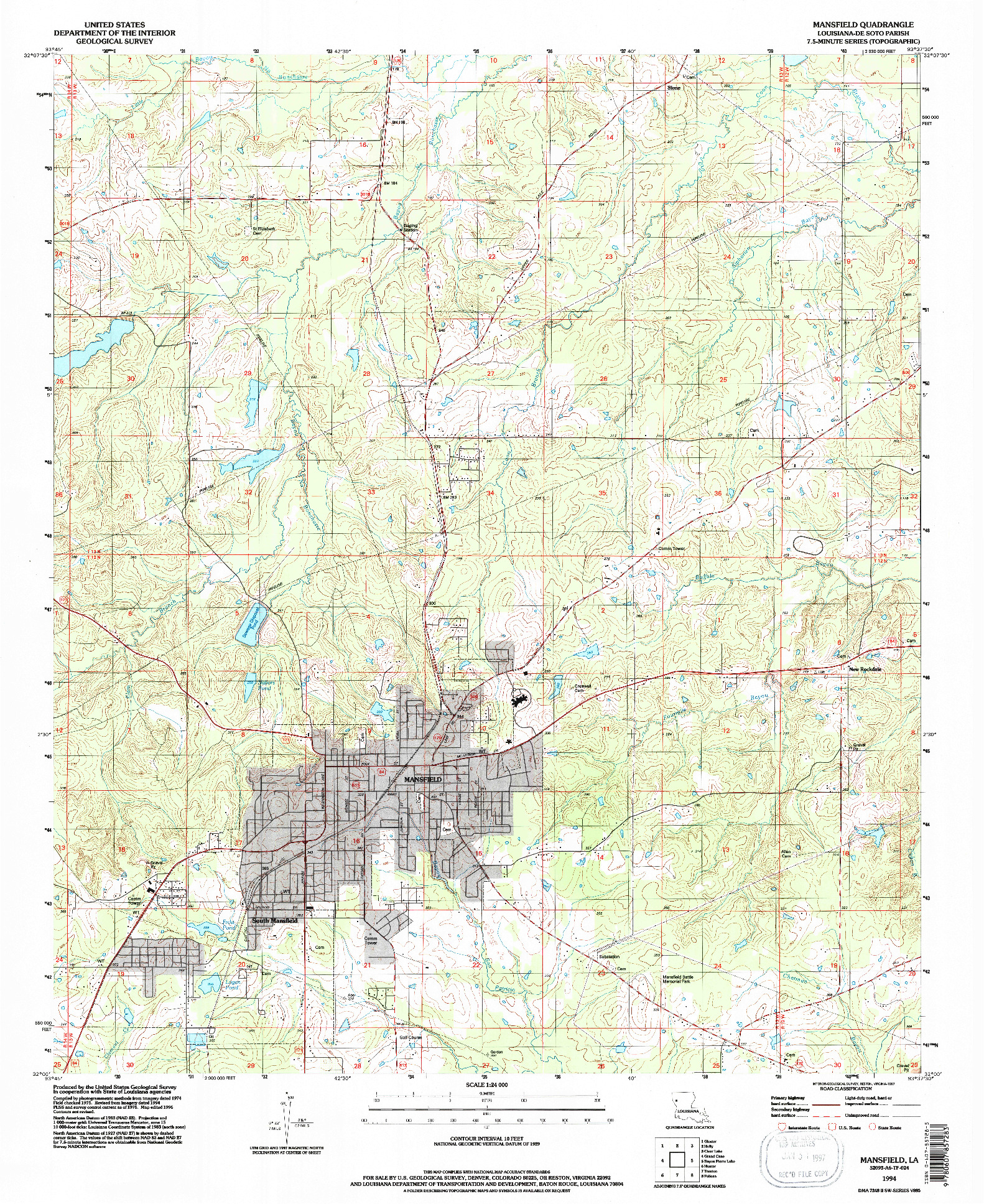 USGS 1:24000-SCALE QUADRANGLE FOR MANSFIELD, LA 1994