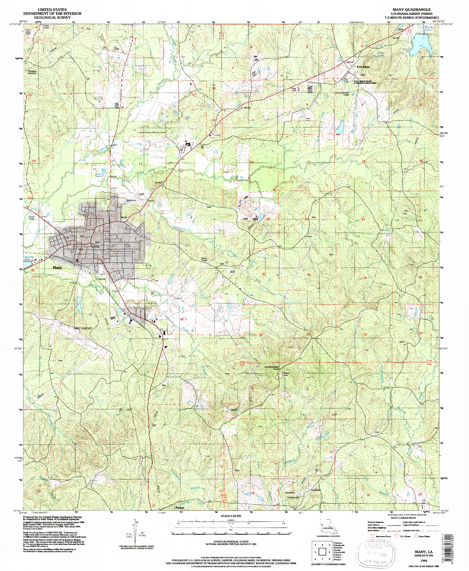 USGS 1:24000-SCALE QUADRANGLE FOR MANY, LA 1994