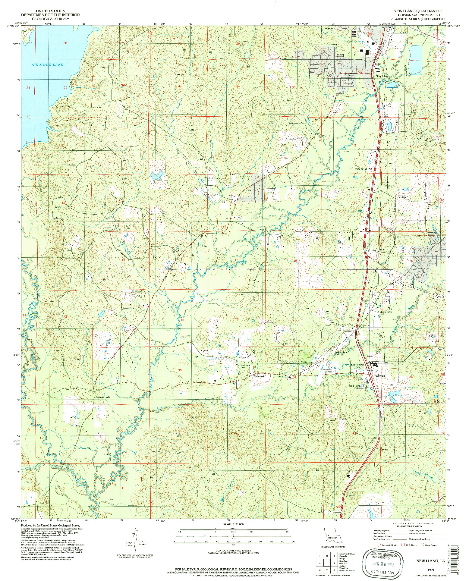 USGS 1:24000-SCALE QUADRANGLE FOR NEW LLANO, LA 1994