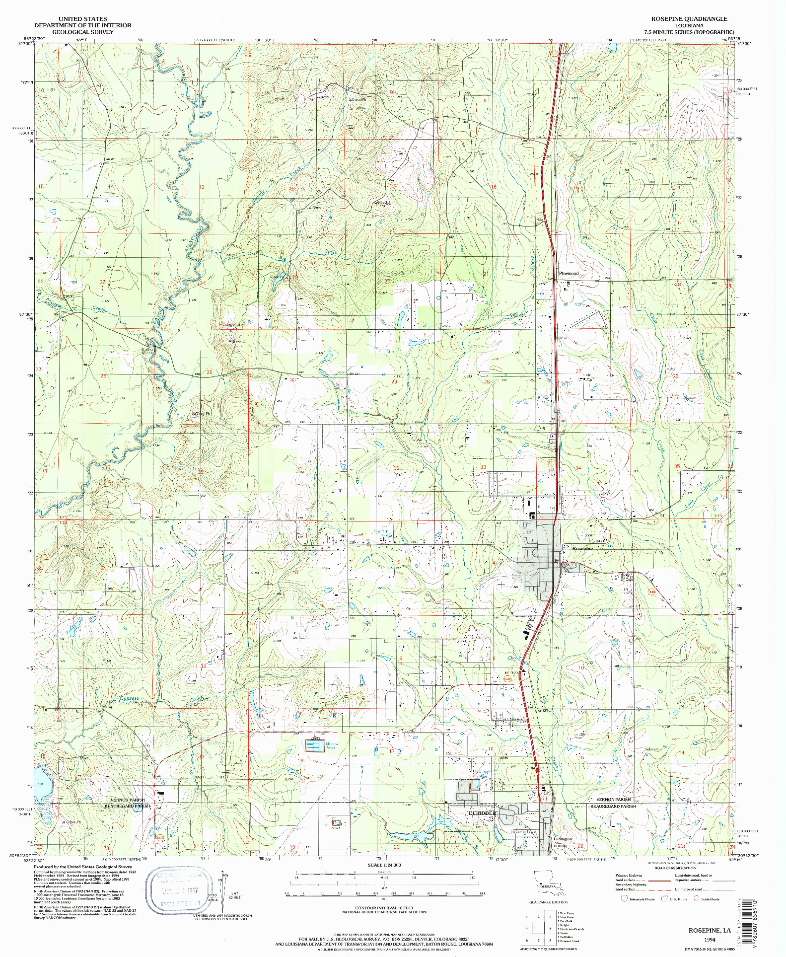 USGS 1:24000-SCALE QUADRANGLE FOR ROSEPINE, LA 1994