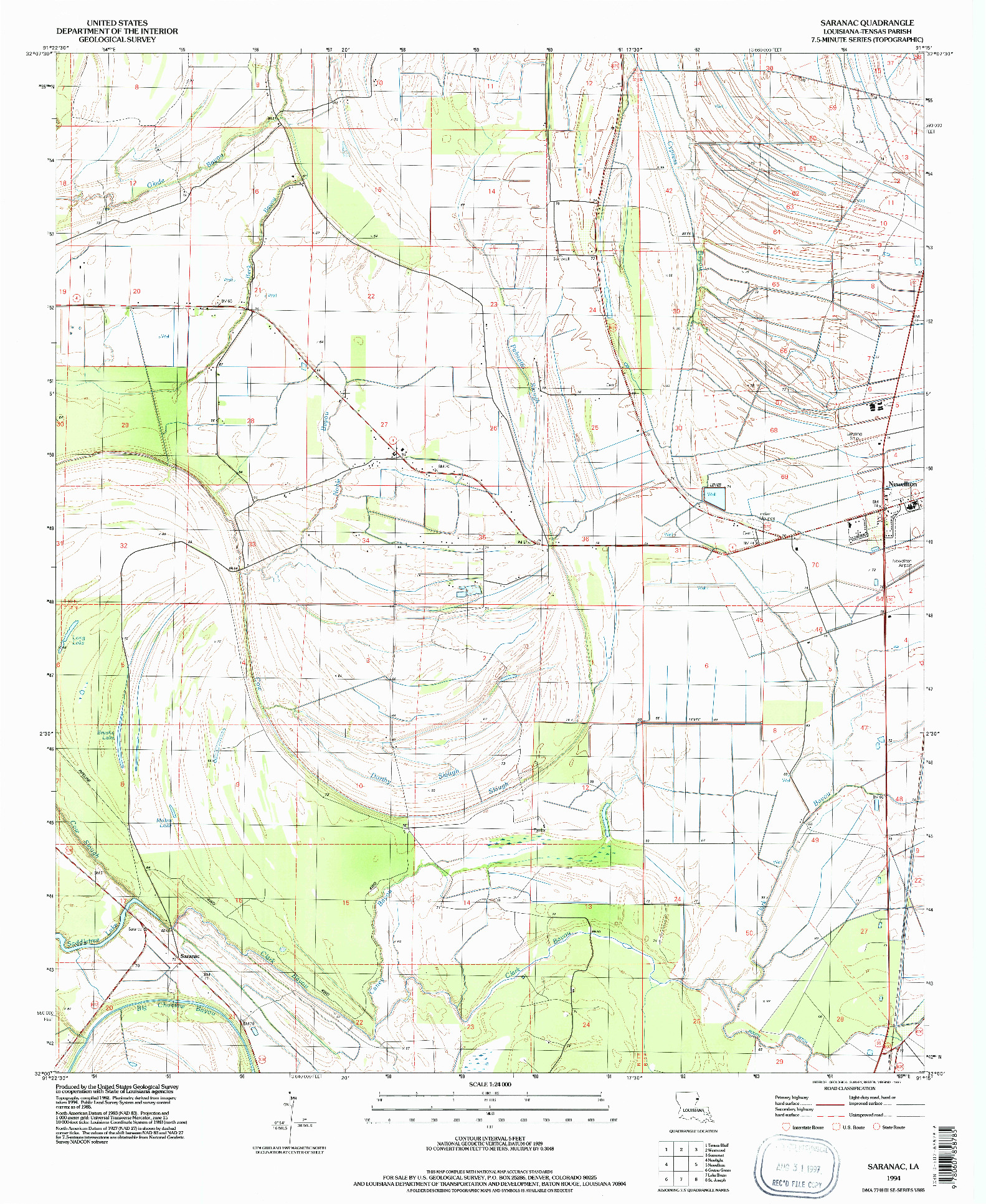 USGS 1:24000-SCALE QUADRANGLE FOR SARANAC, LA 1994