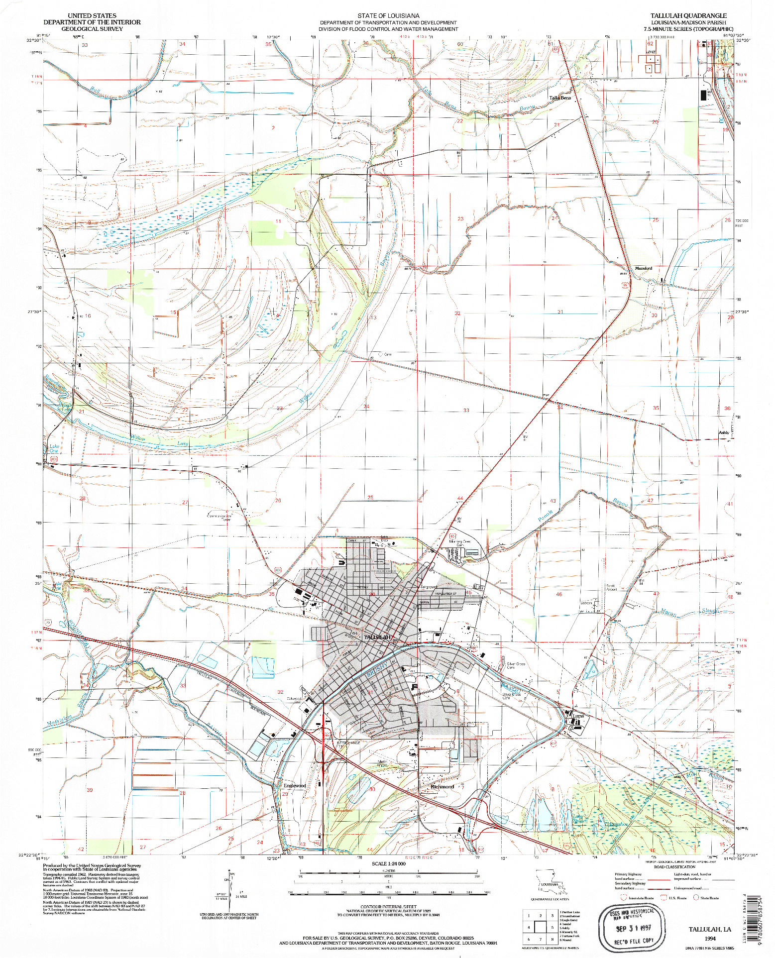 USGS 1:24000-SCALE QUADRANGLE FOR TALLULAH, LA 1994