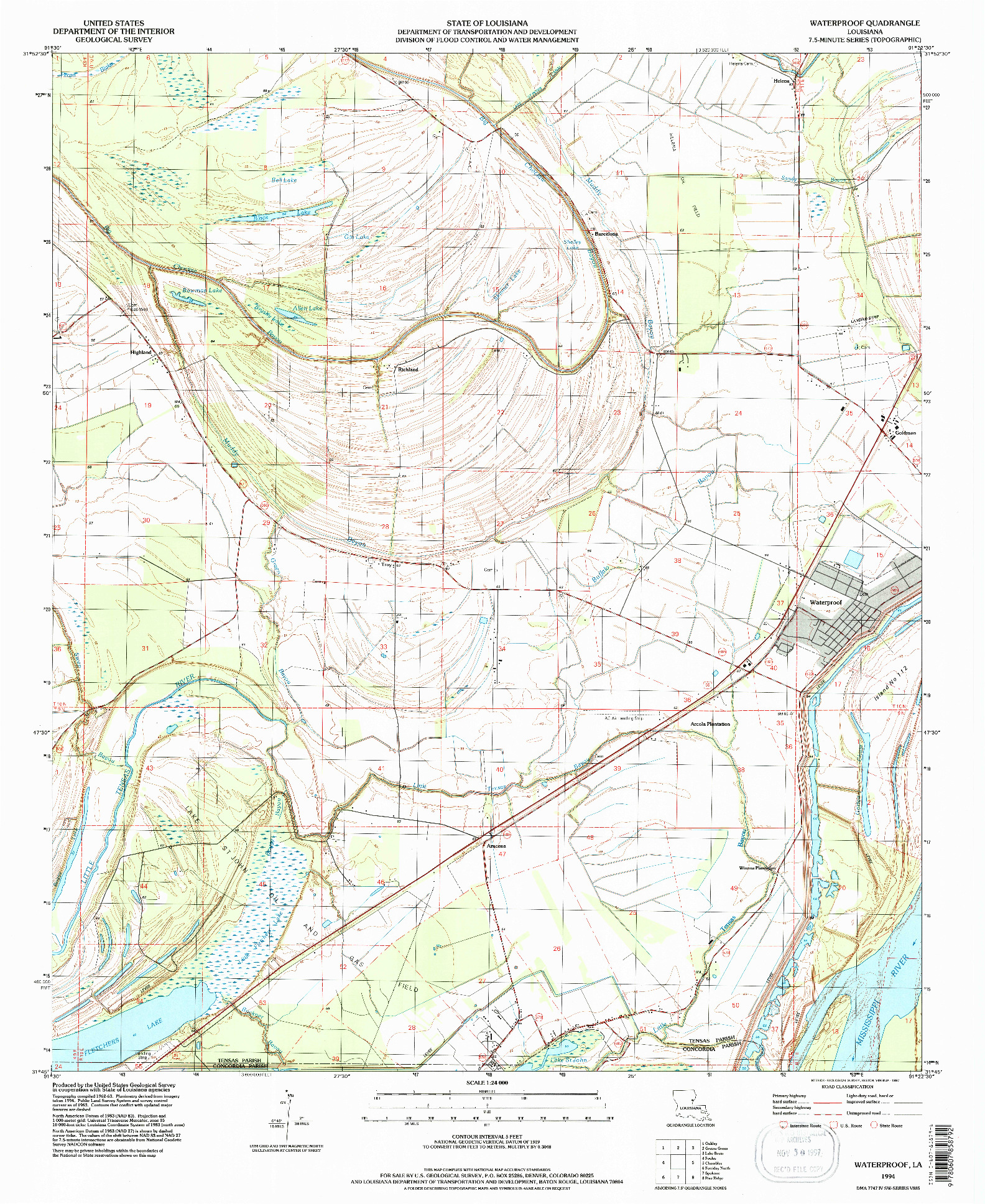 USGS 1:24000-SCALE QUADRANGLE FOR WATERPROOF, LA 1994