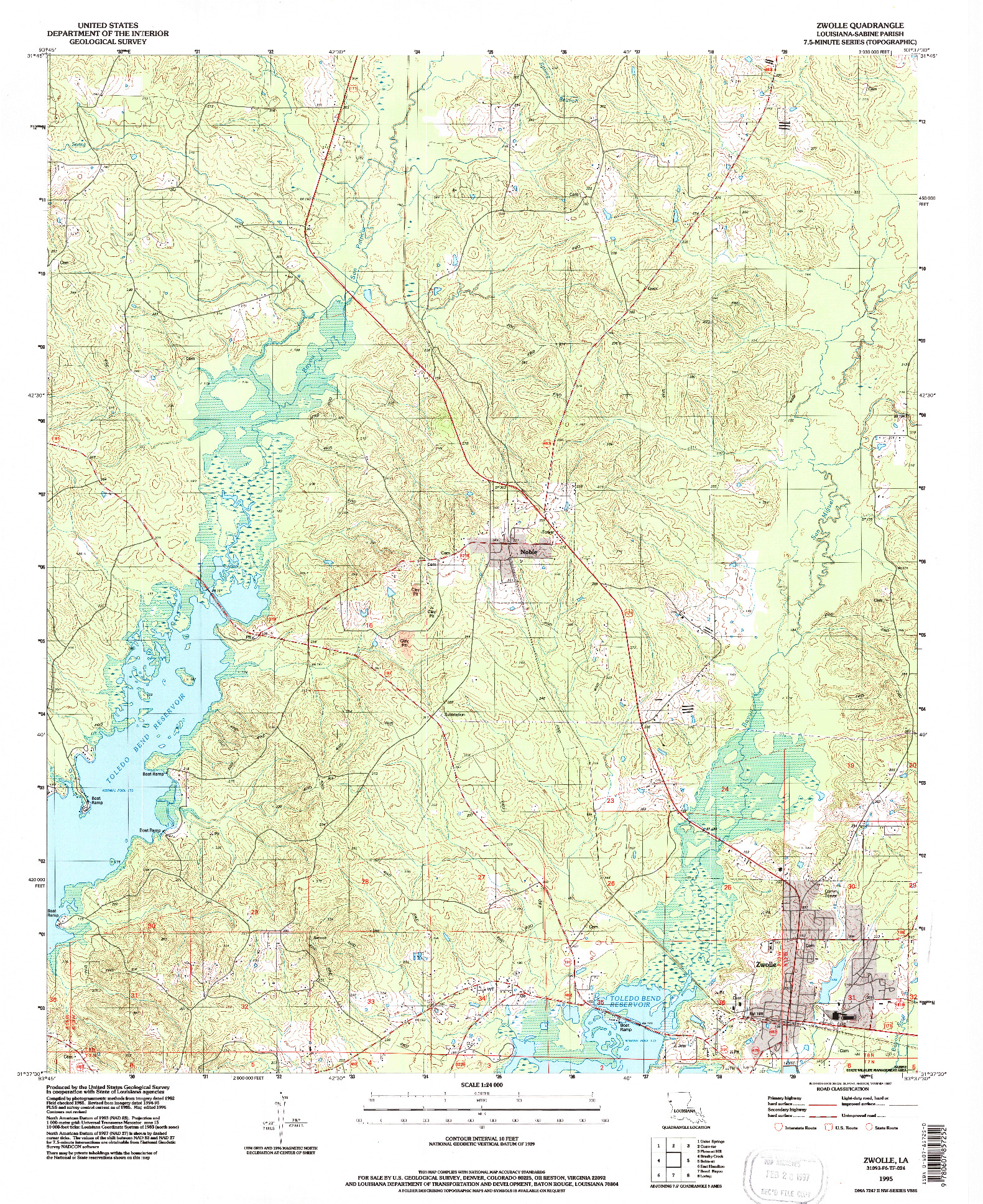 USGS 1:24000-SCALE QUADRANGLE FOR ZWOLLE, LA 1995