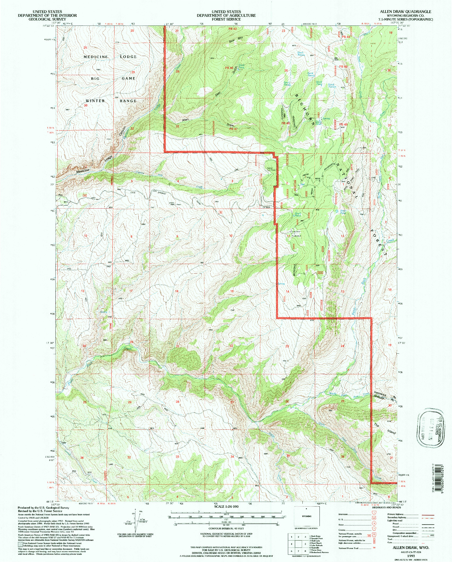 USGS 1:24000-SCALE QUADRANGLE FOR ALLEN DRAW, WY 1993