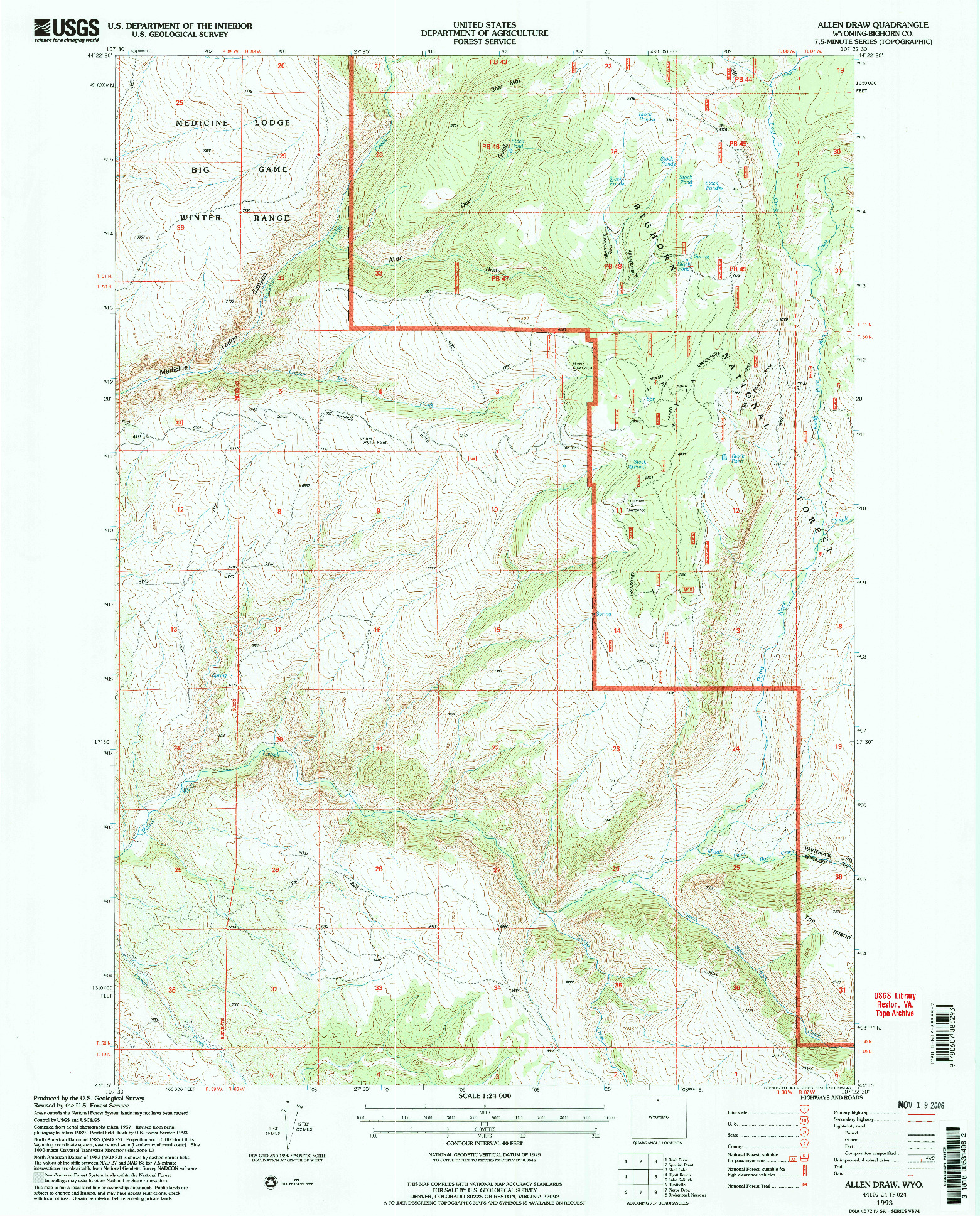 USGS 1:24000-SCALE QUADRANGLE FOR ALLEN DRAW, WY 1993