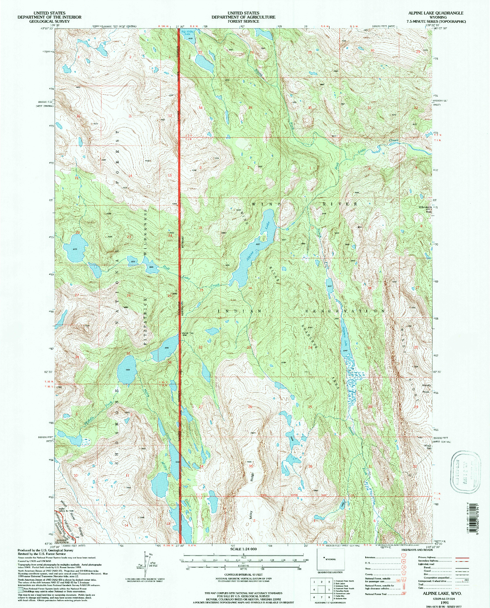 USGS 1:24000-SCALE QUADRANGLE FOR ALPINE LAKE, WY 1991