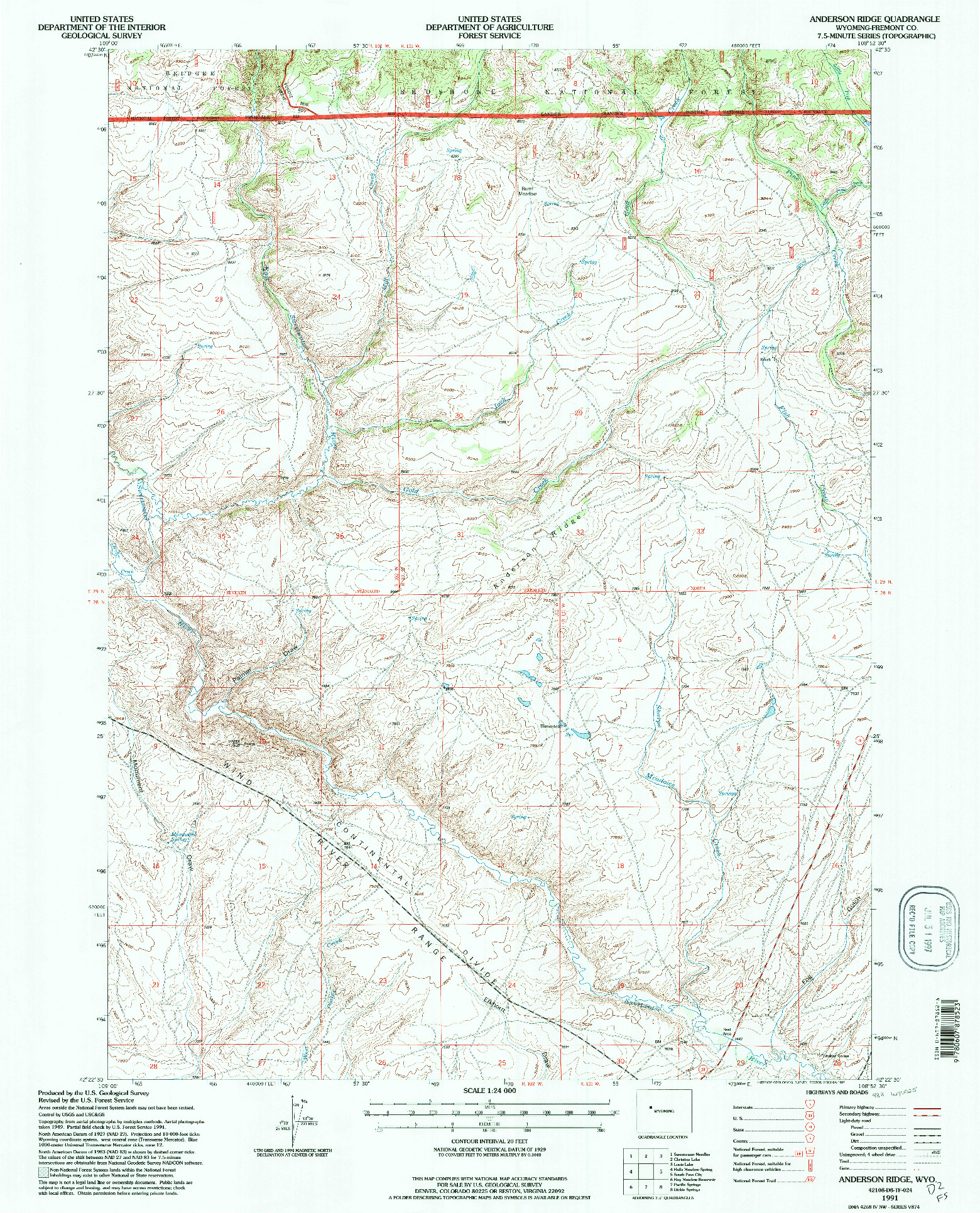 USGS 1:24000-SCALE QUADRANGLE FOR ANDERSON RIDGE, WY 1991