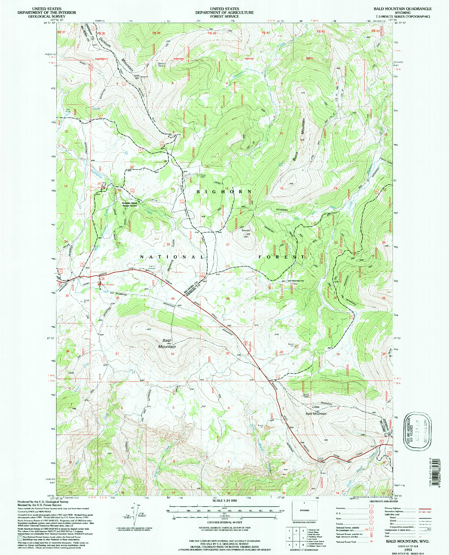 USGS 1:24000-SCALE QUADRANGLE FOR BALD MOUNTAIN, WY 1993