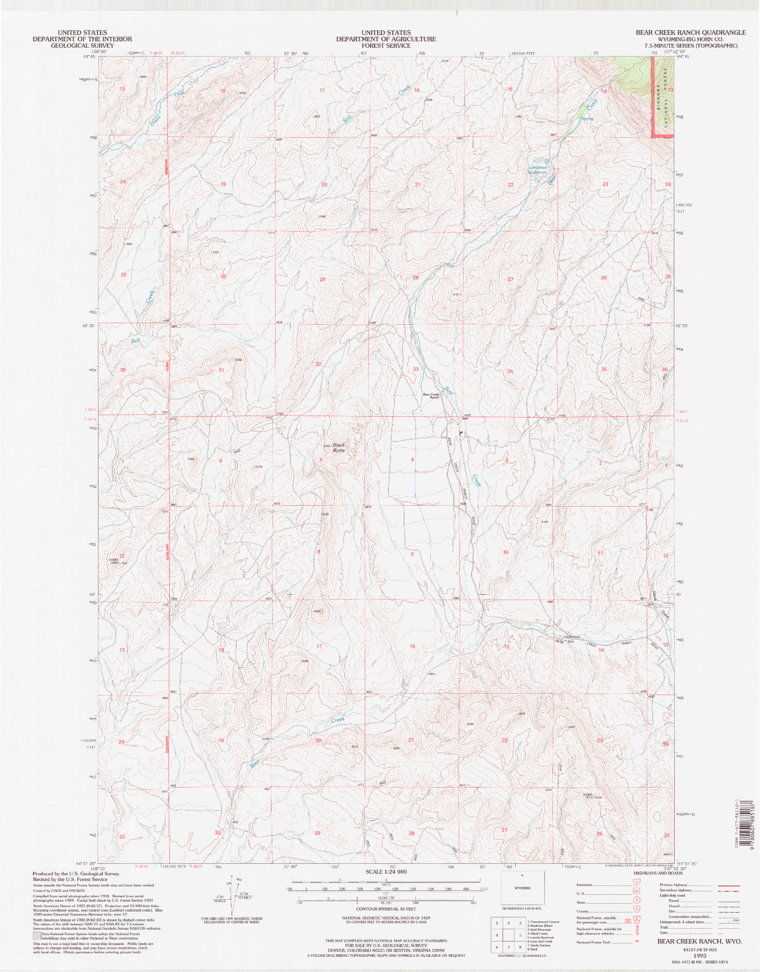 USGS 1:24000-SCALE QUADRANGLE FOR BEAR CREEK RANCH, WY 1993