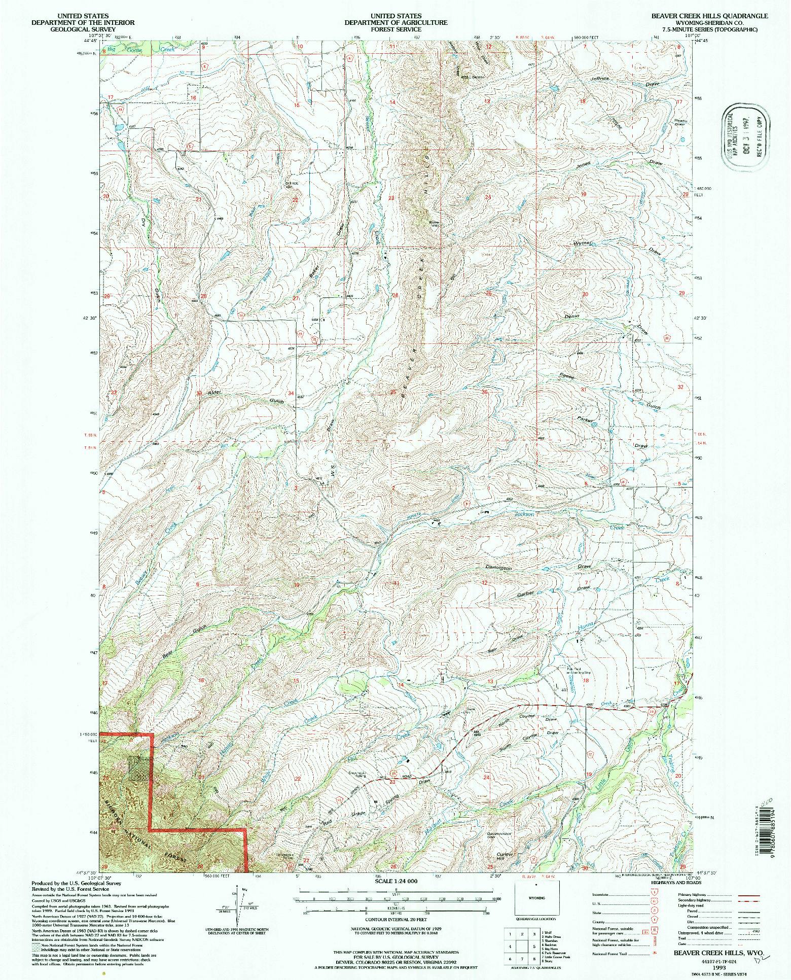 USGS 1:24000-SCALE QUADRANGLE FOR BEAVER CREEK HILLS, WY 1993
